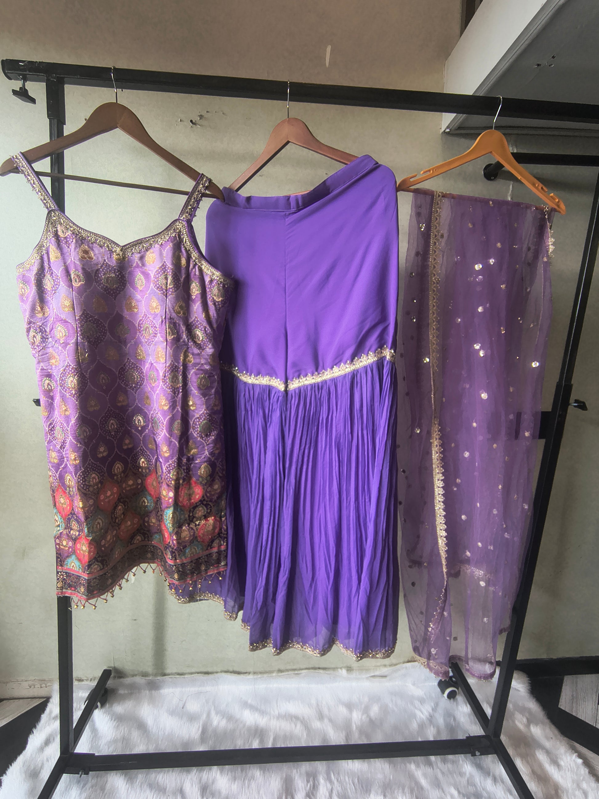 Lavender Brocade Kurti Sharara Set with Sequinned Dupatta – Premium 3 Piece Festive Ensemble