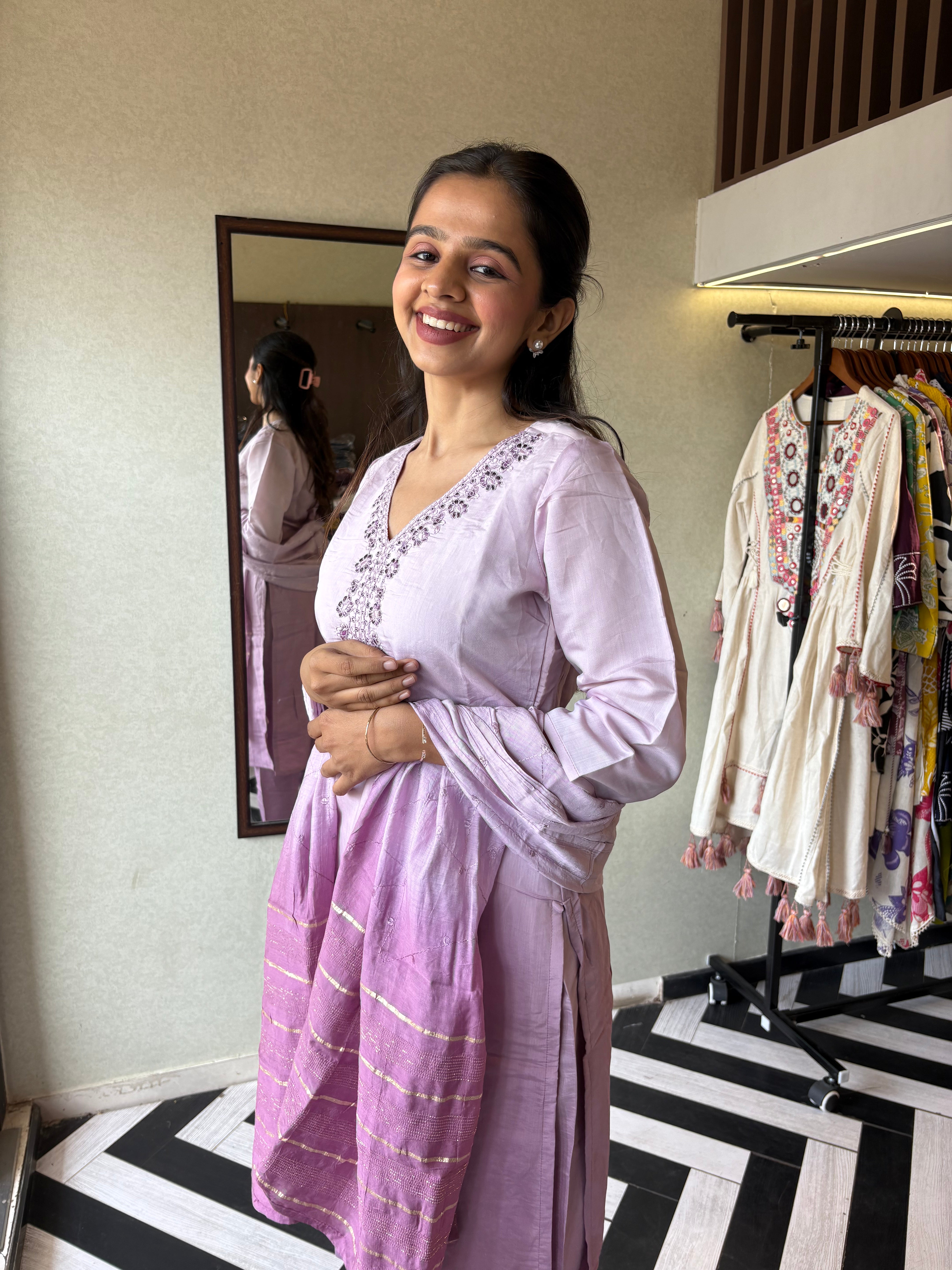 Image of Elegance in Every Thread - Premium Silk Kurti Set Just for You!
Crafted from pure silk, this 3-piece kurti set comes with gorgeous center hand embroidery - perfect for special occasions or elegant daily wear.