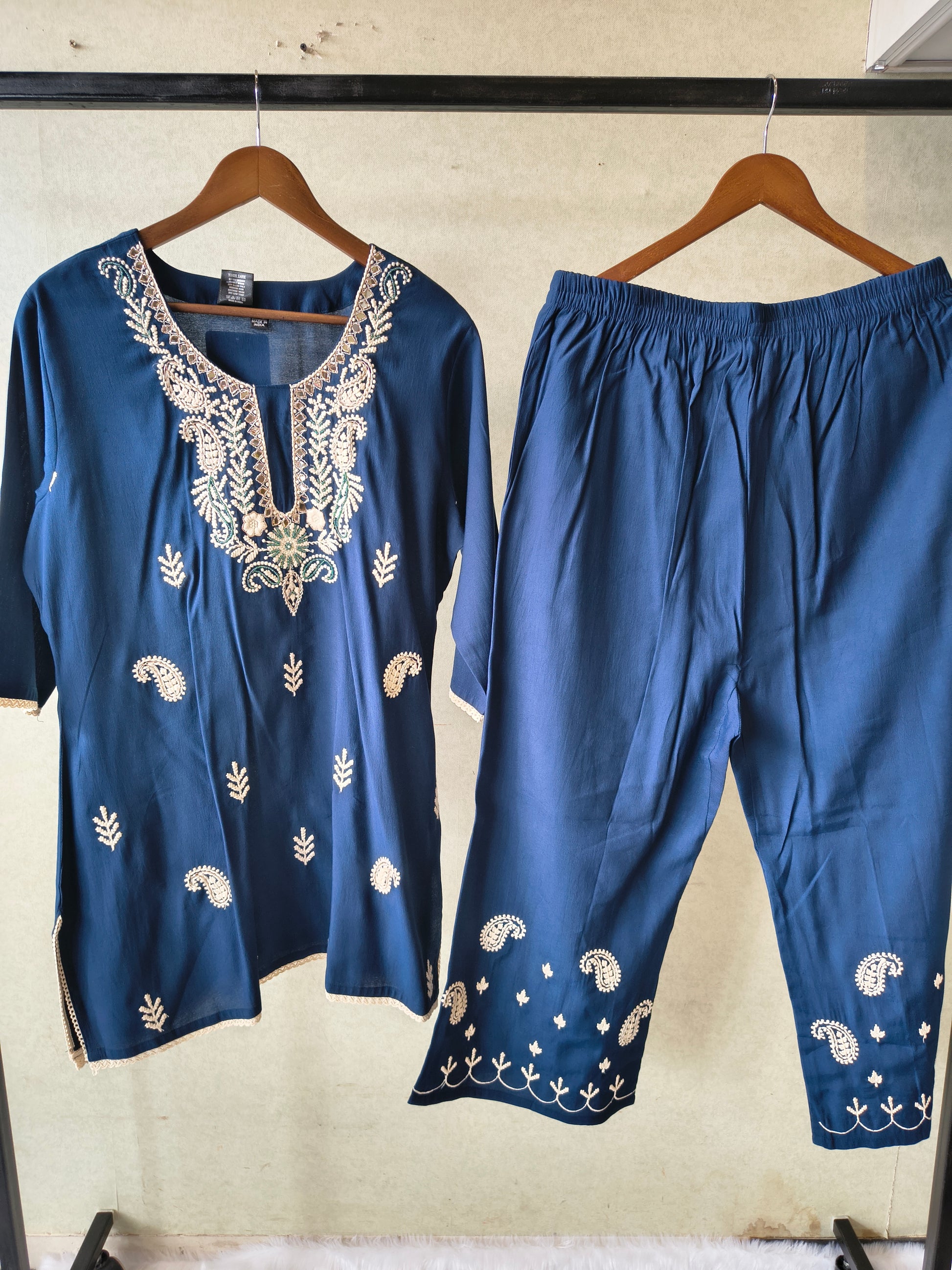 Premium Navy Blue Embroidered Kurta Set with Designer Pants