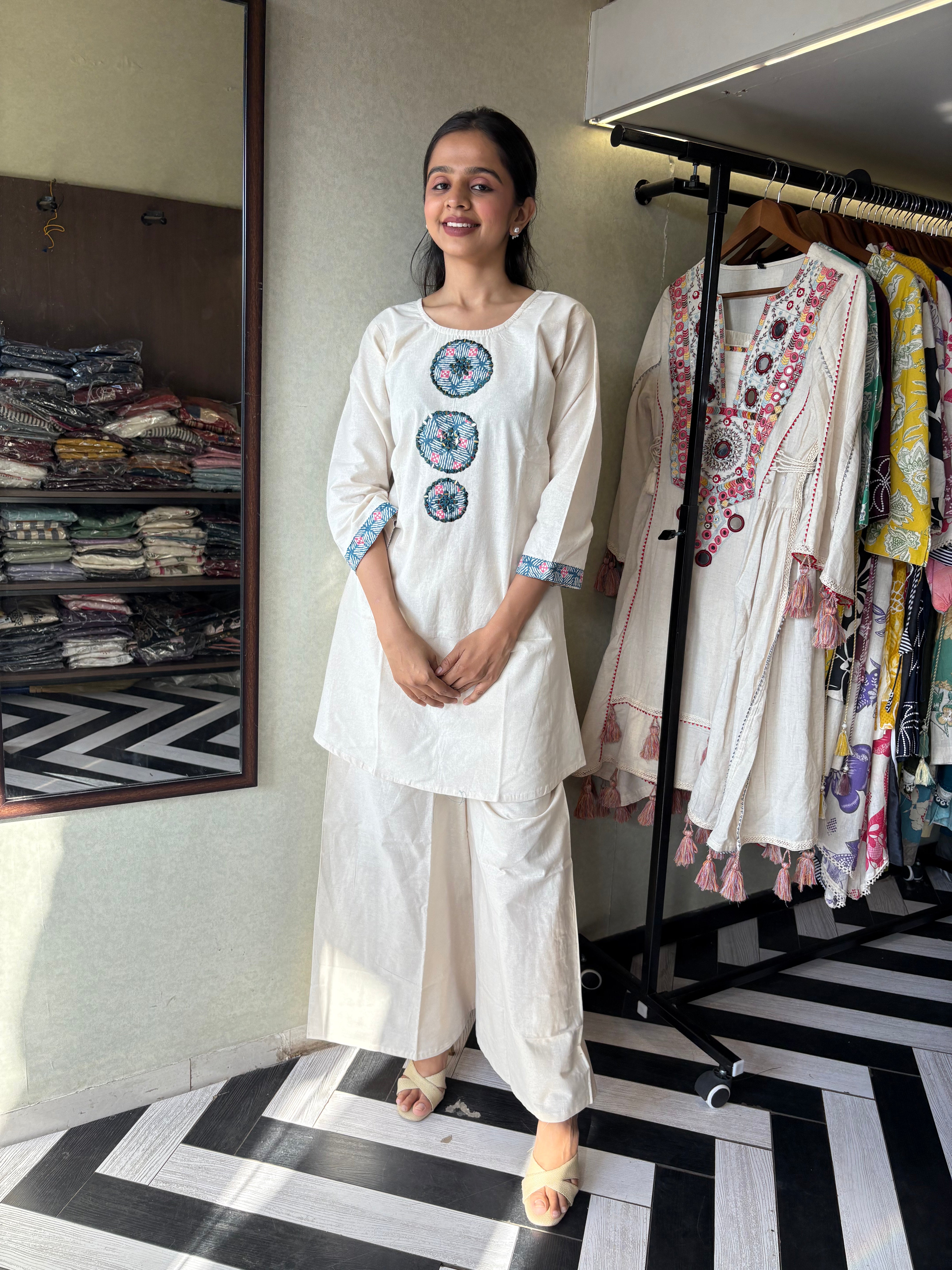 Pure Khadi Cotton 2 Piece Embroidery Set