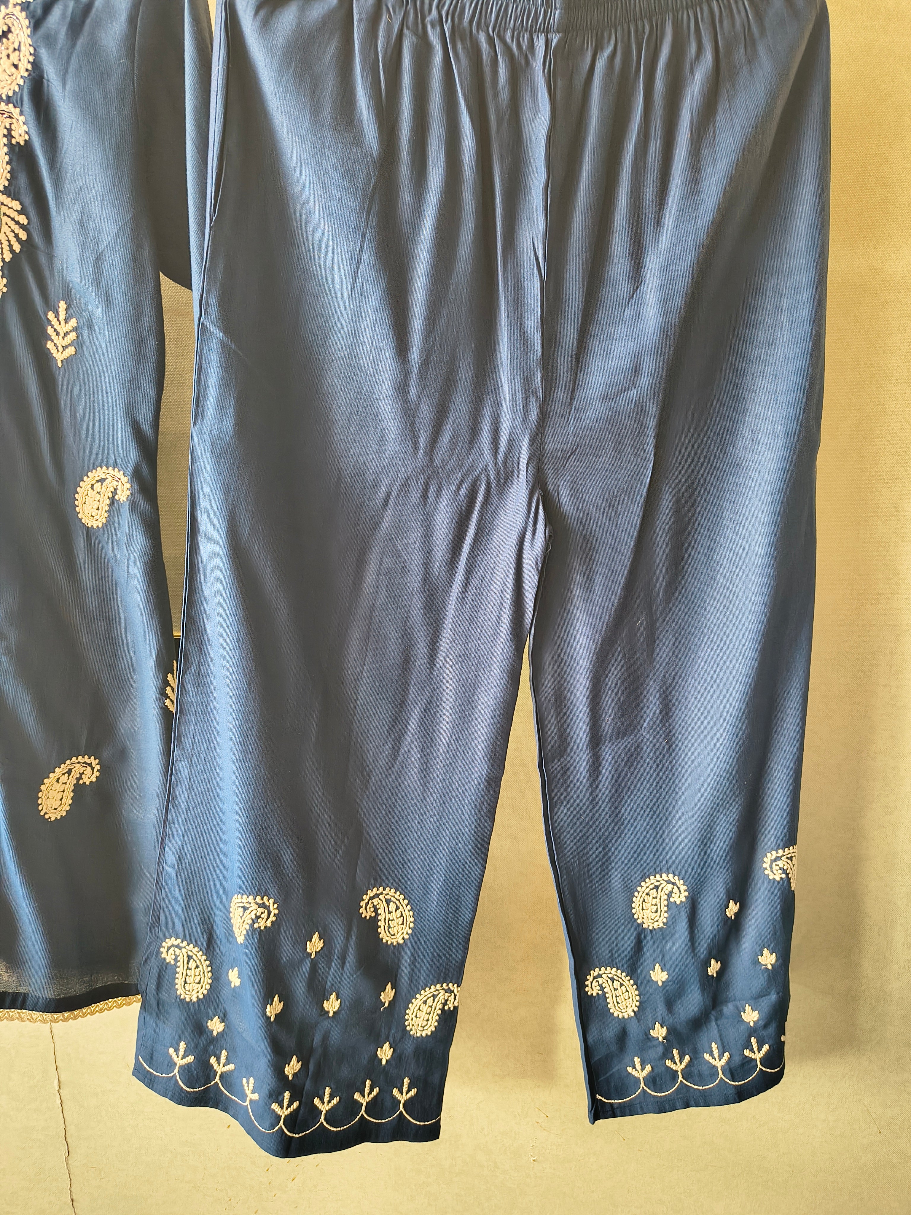 Image of Premium Navy Blue Embroidered Kurta Pant Co-Ord Set