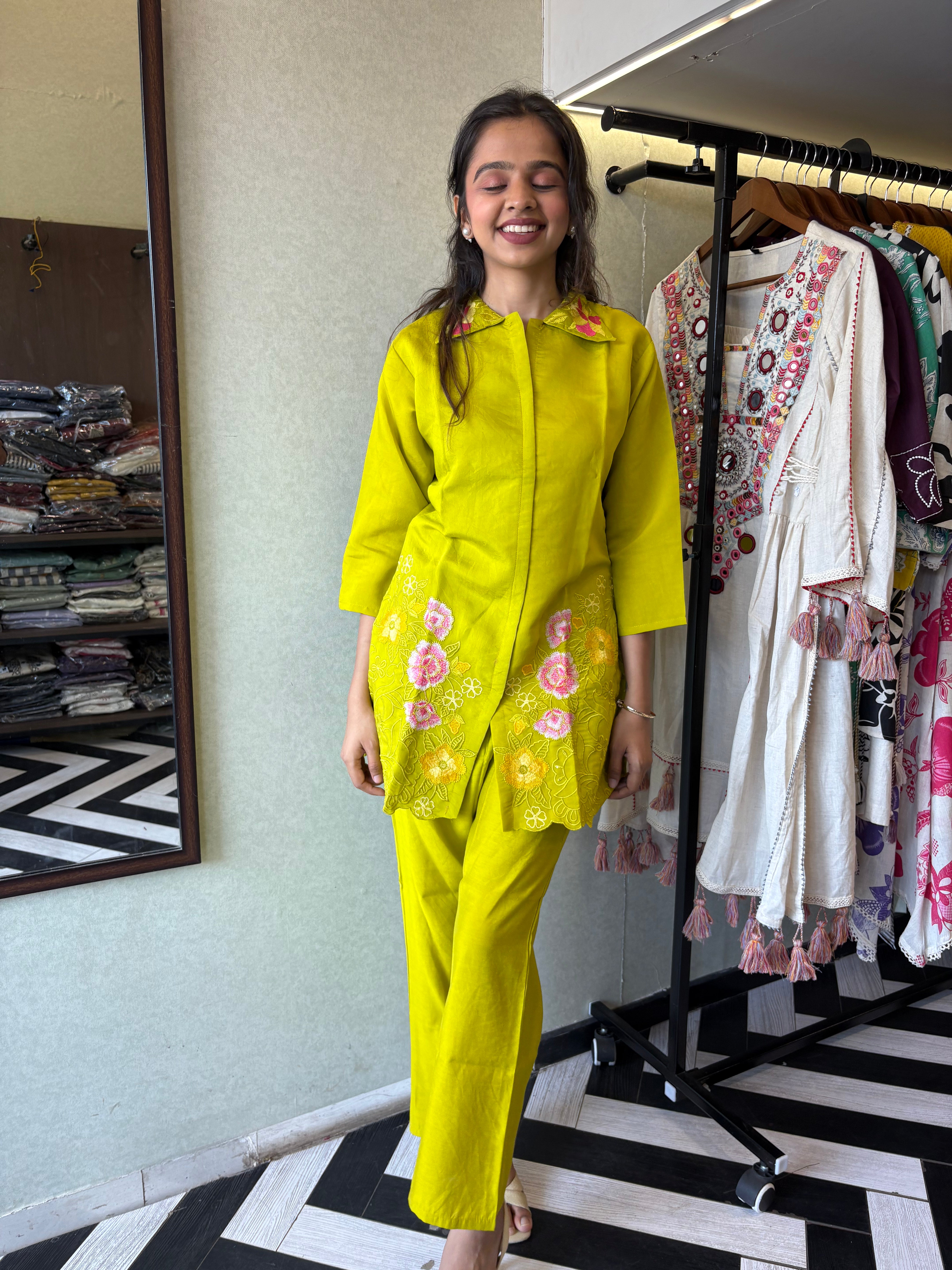 Image of Pure cotton 2-piece coord set, featuring elegant embroidery work!