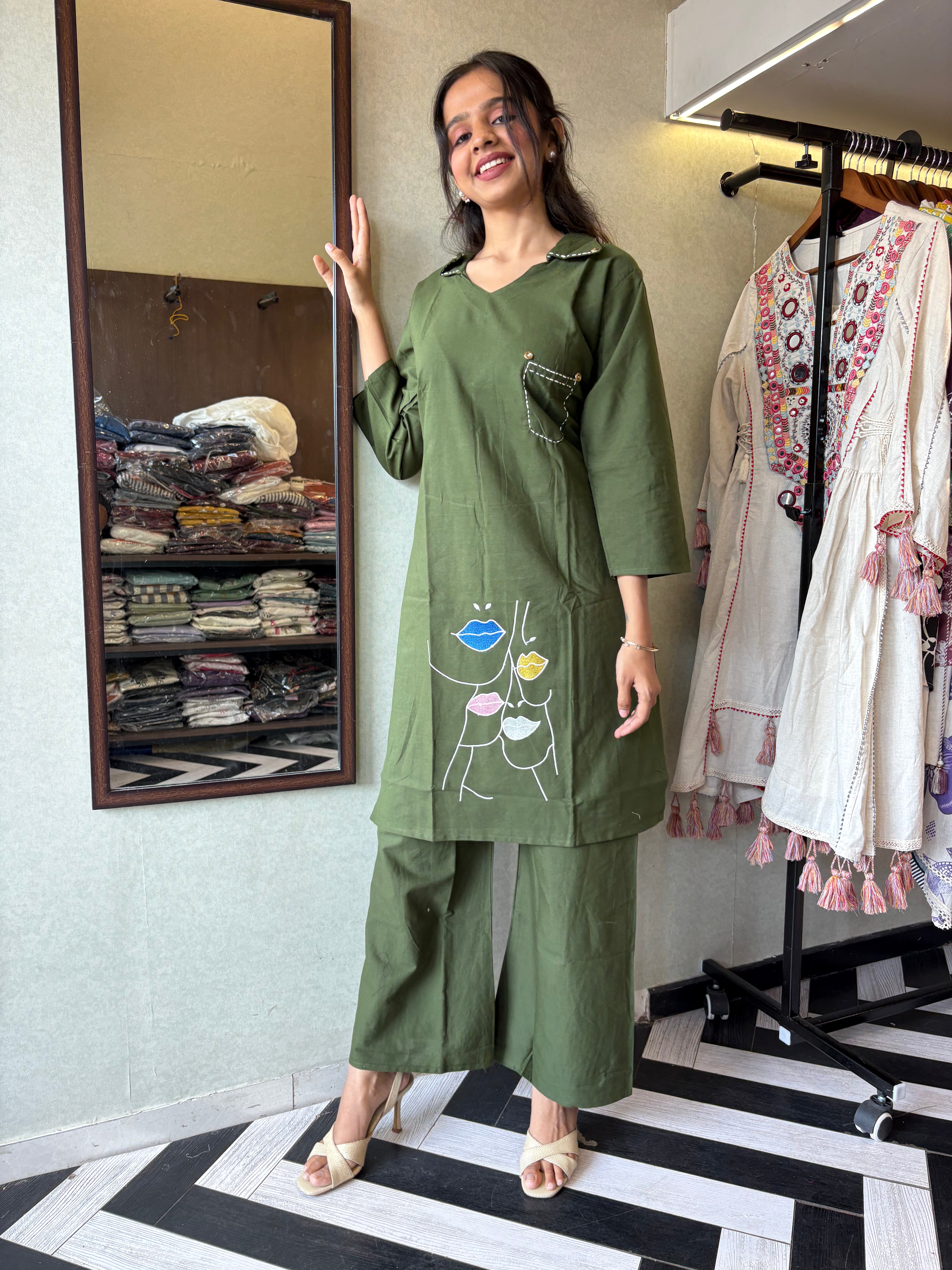 Image of Pure cotton black co-ord set, elevated with elegant embroidery detailing. It's a wardrobe must-have that looks premium