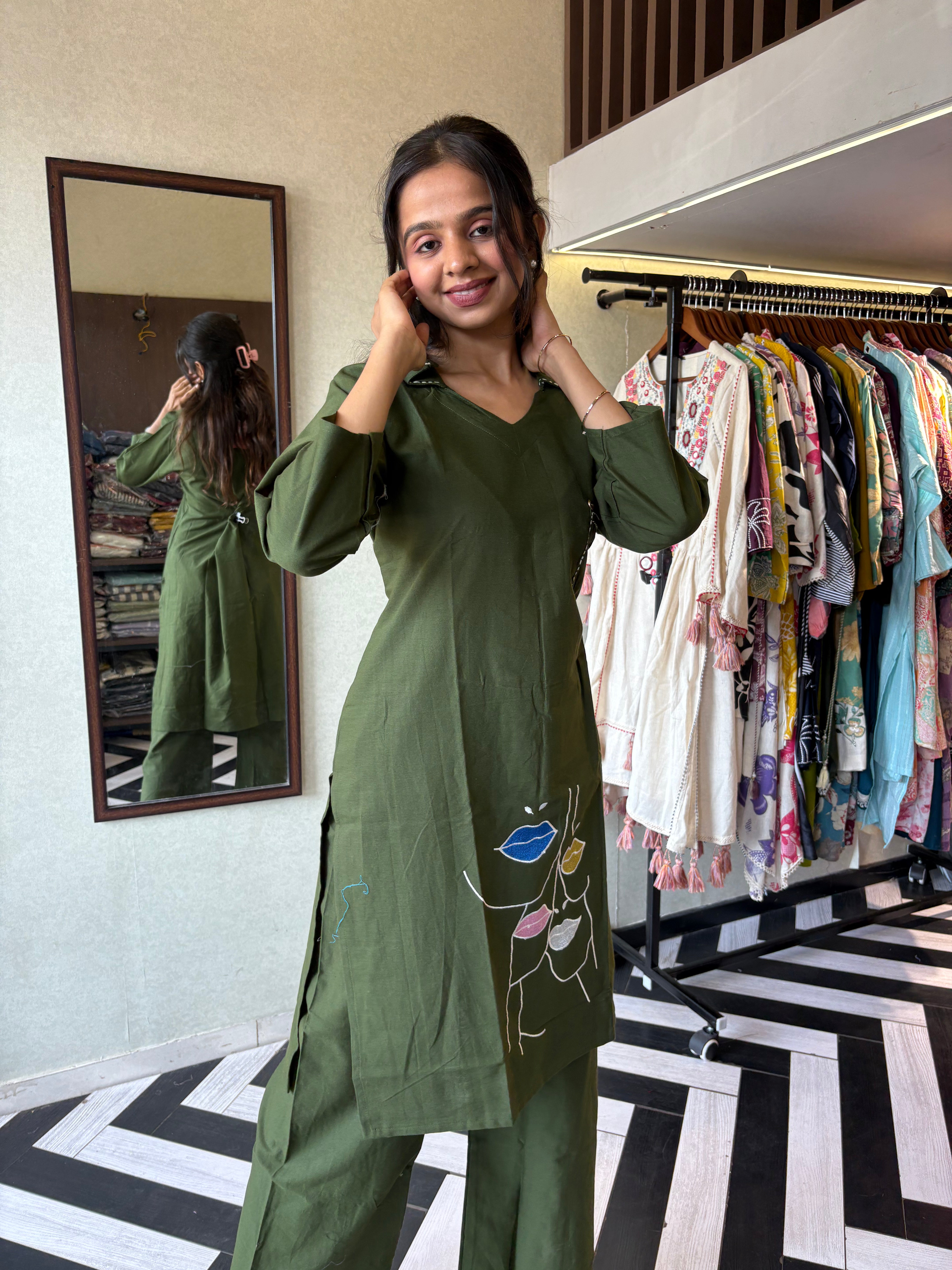 Image of Pure cotton black co-ord set, elevated with elegant embroidery detailing. It's a wardrobe must-have that looks premium