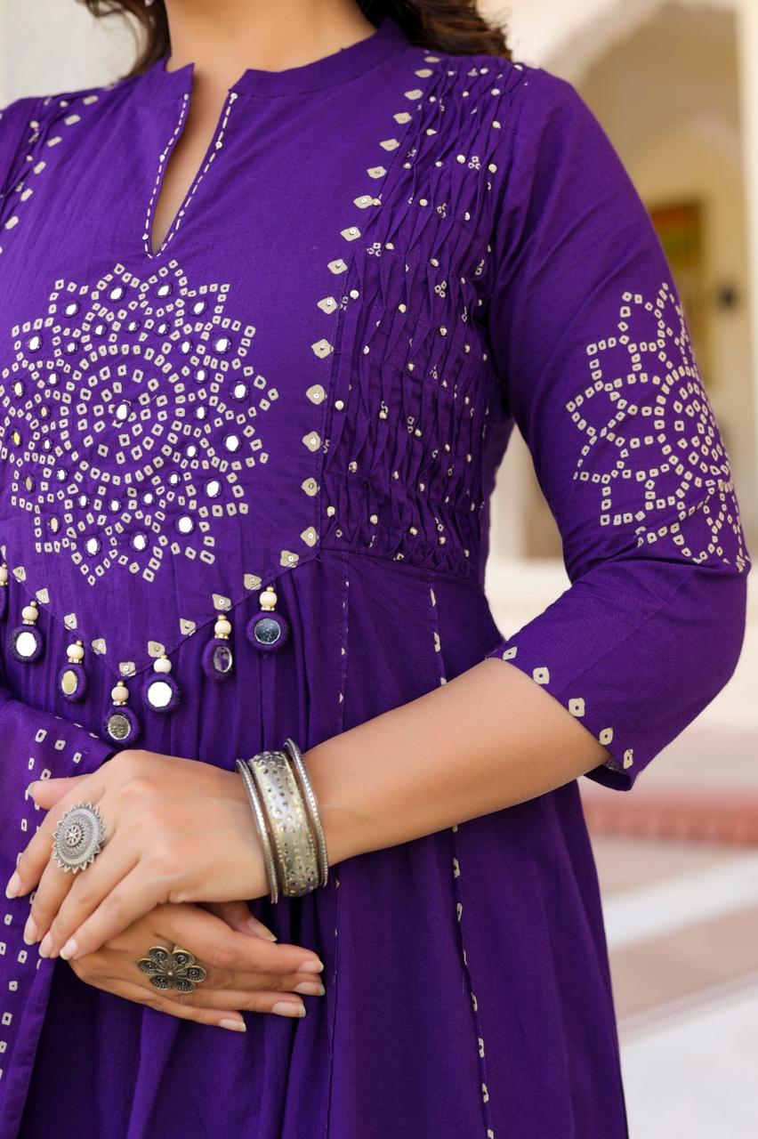 Image of Pure Mull Cotton Bandhani 3 Piece Anarkali Set