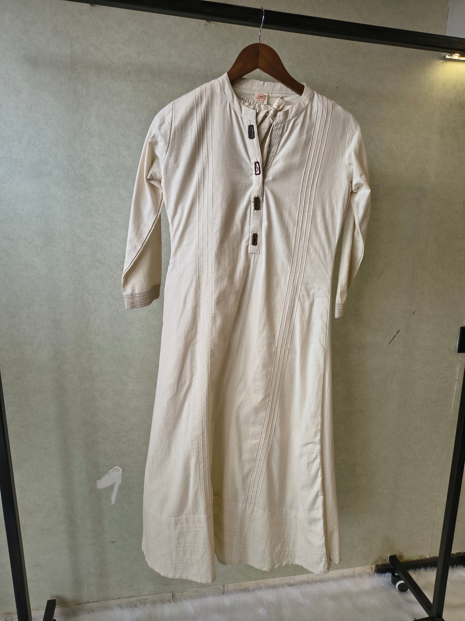 Premium Off-White Cotton A-Line Kurta & Pant Co-Ord Set with Pintuck Detailing