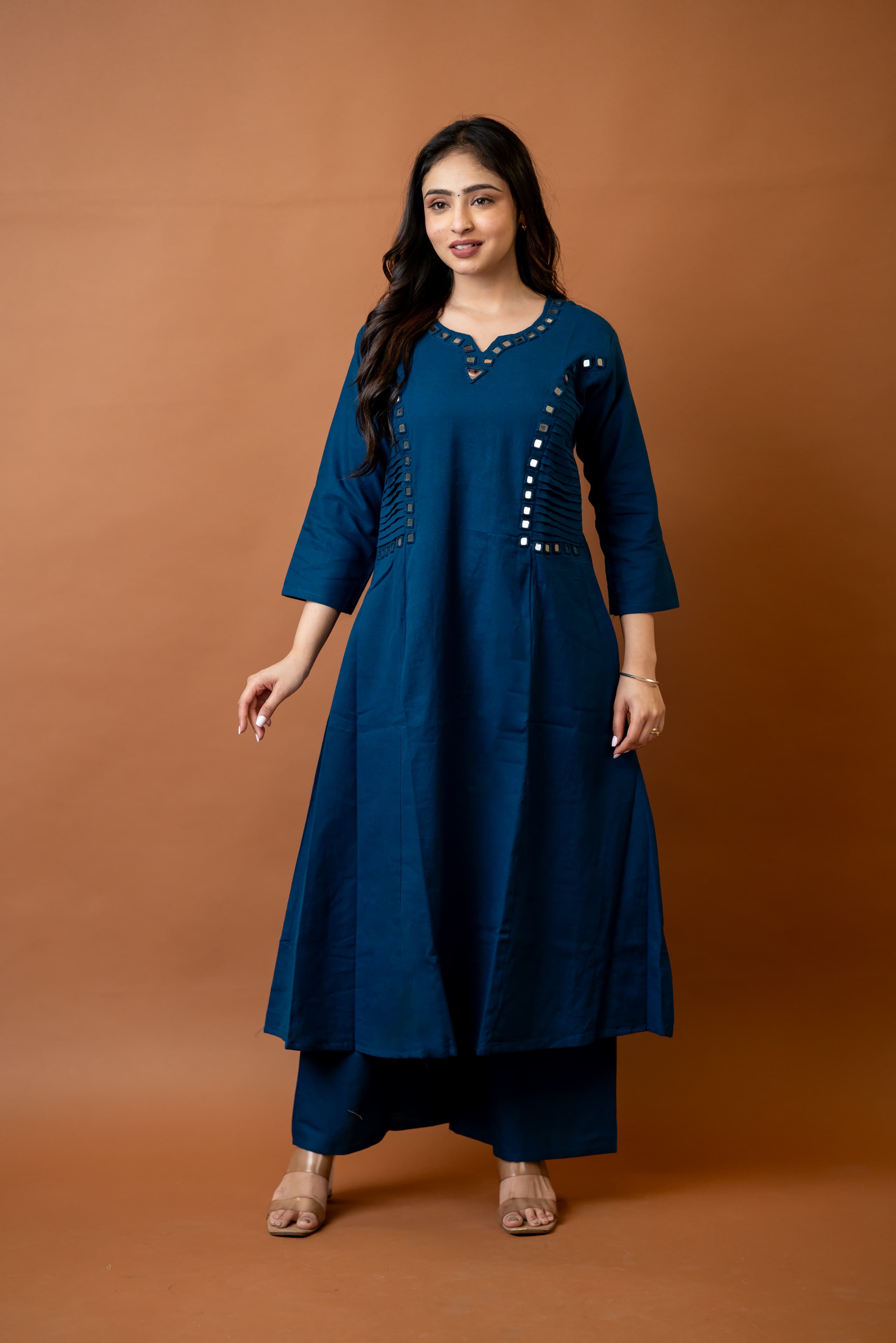 Image of Real Mirror Work. Real Cotton. 
our pure cotton long coord set with original mirror hand work - a classy steal for every wardrobe!