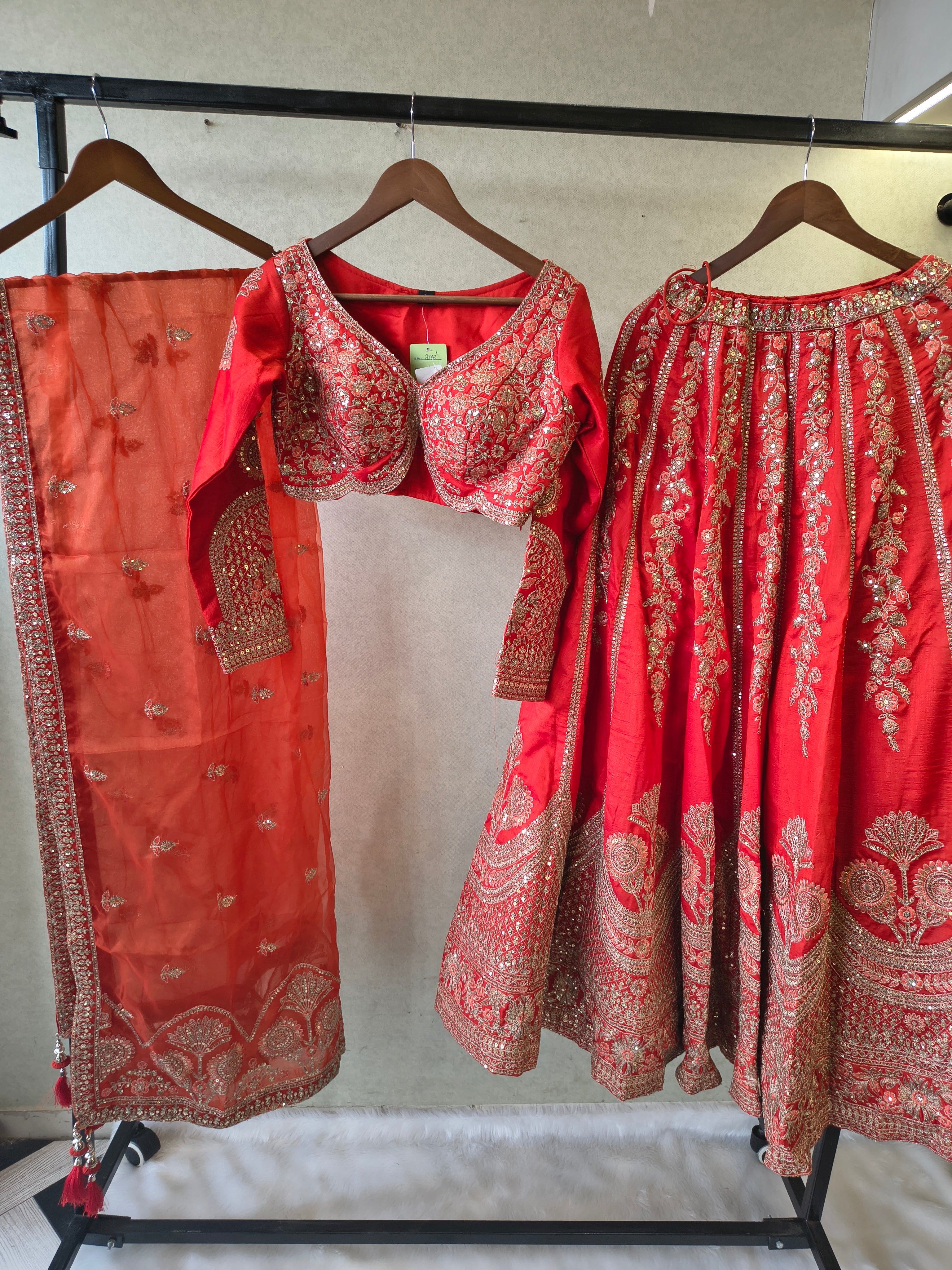 Image of Bridal Red Heavy Embroidered Lehenga Set with Designer Blouse & Organza Dupatta | Premium Wedding Collection