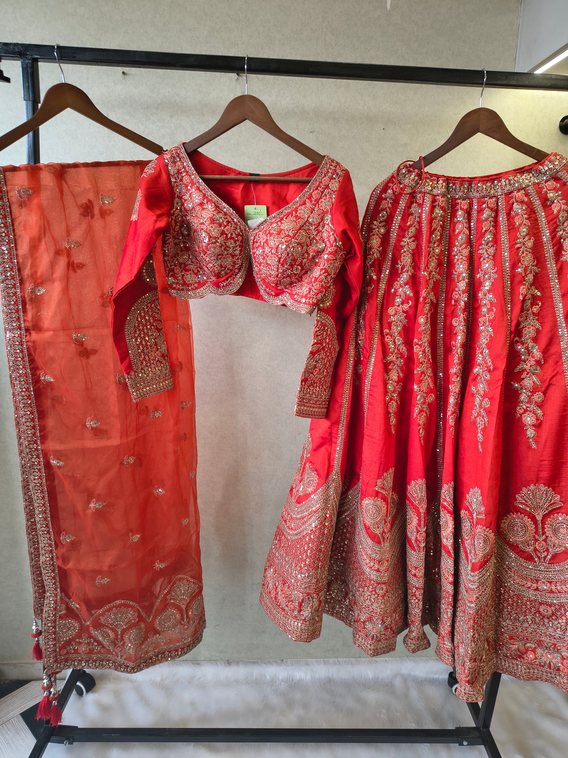 Bridal Red Heavy Embroidered Lehenga Set with Designer Blouse & Organza Dupatta | Premium Wedding Collection