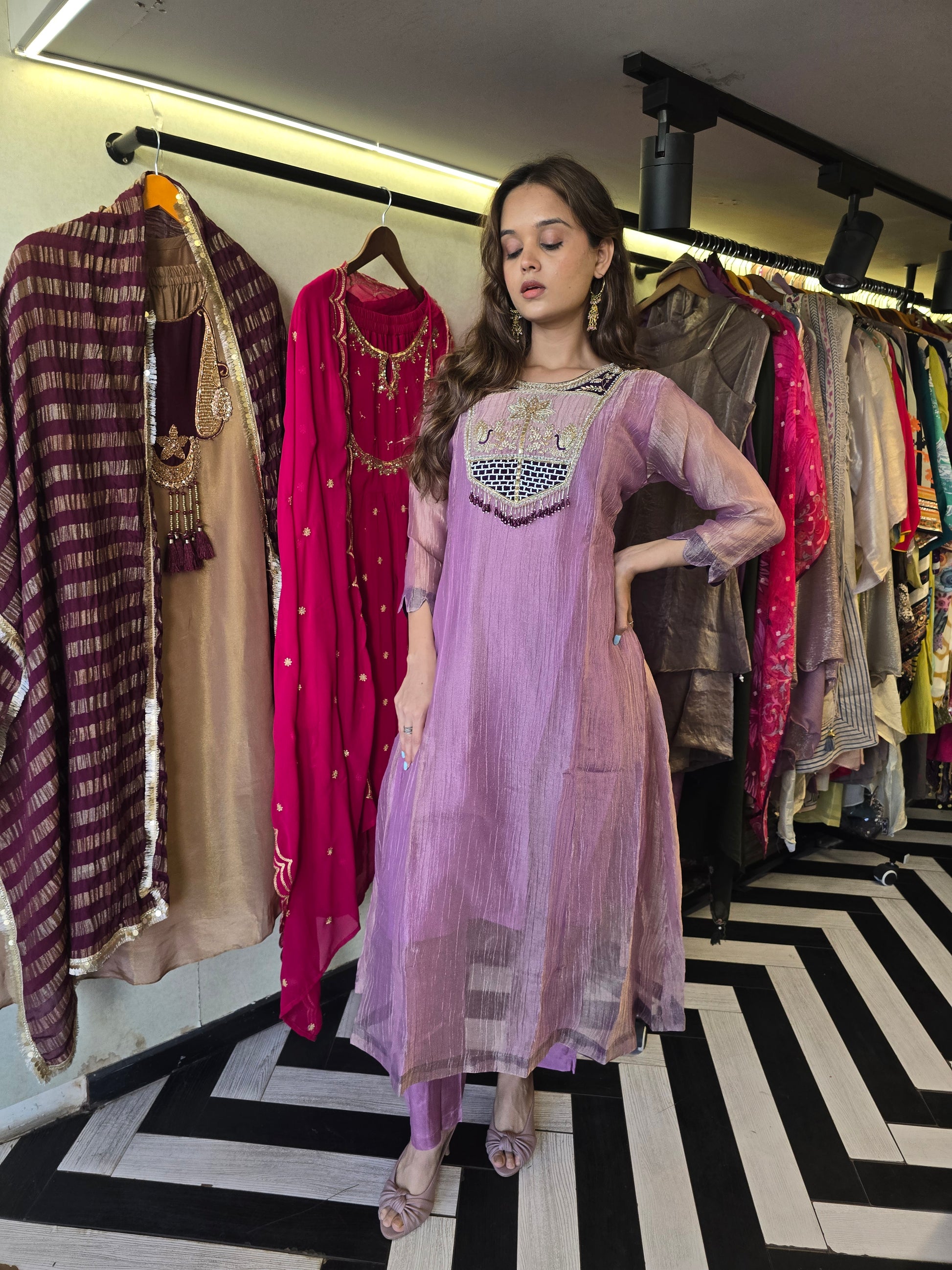 Pure Soft Tissue Anarkali Kurti Set