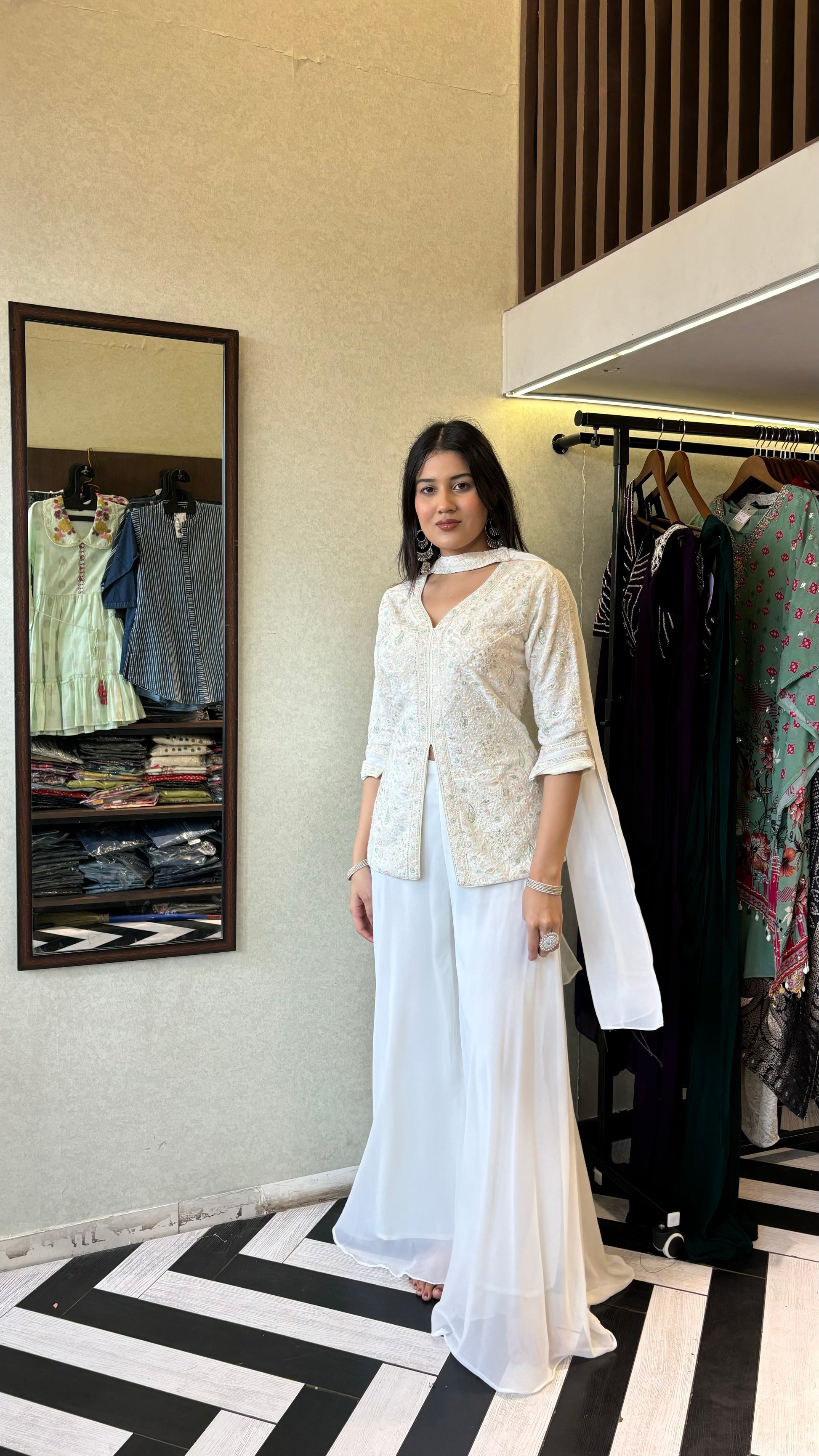 Pure Lucknowi with Georgette Plazzo 3 Piece Indo western