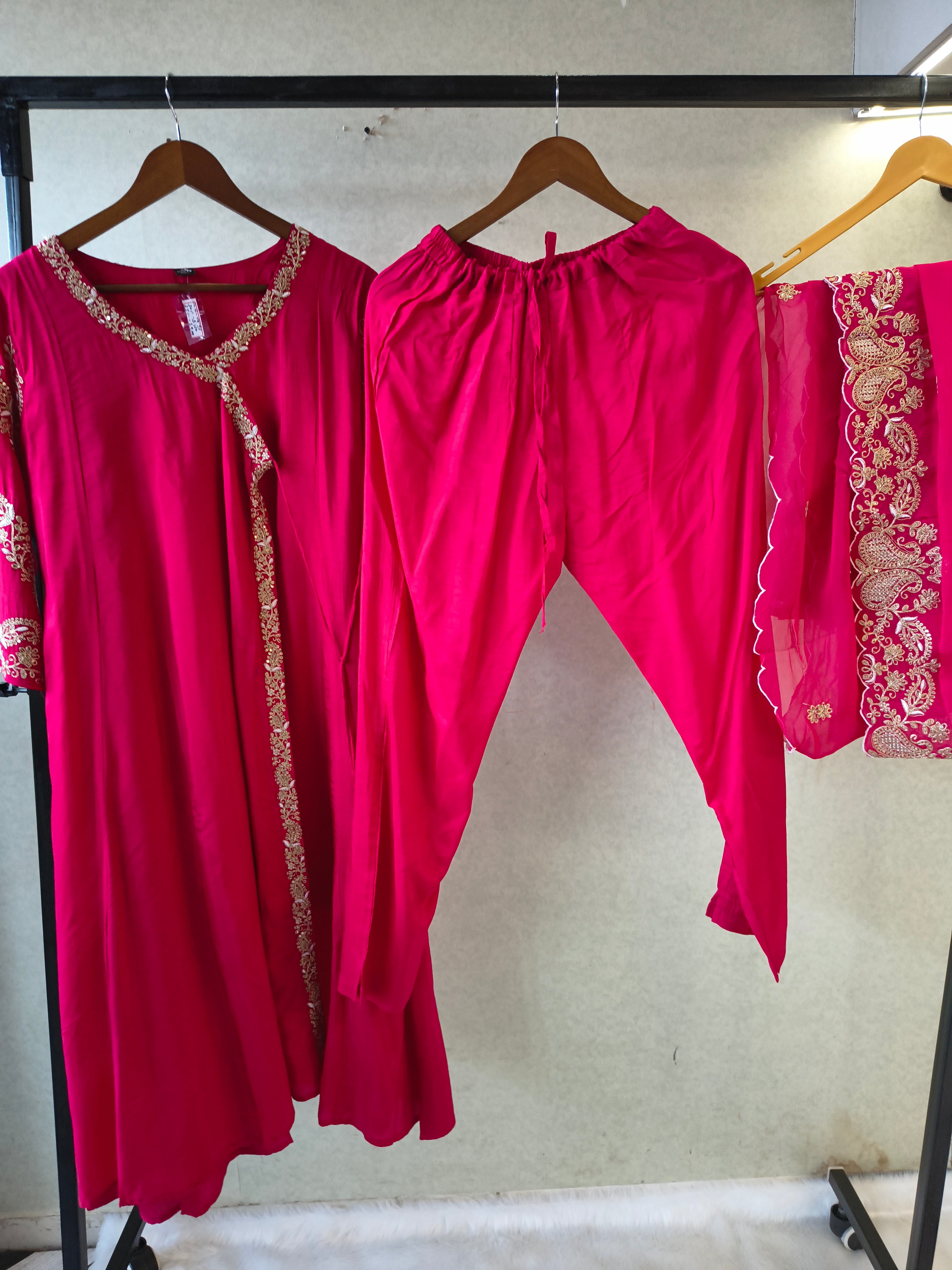 Image of Rani Pink Embroidered Anarkali Kurta Set with Dupatta | Premium 3 Piece Festive Ethnic Suit