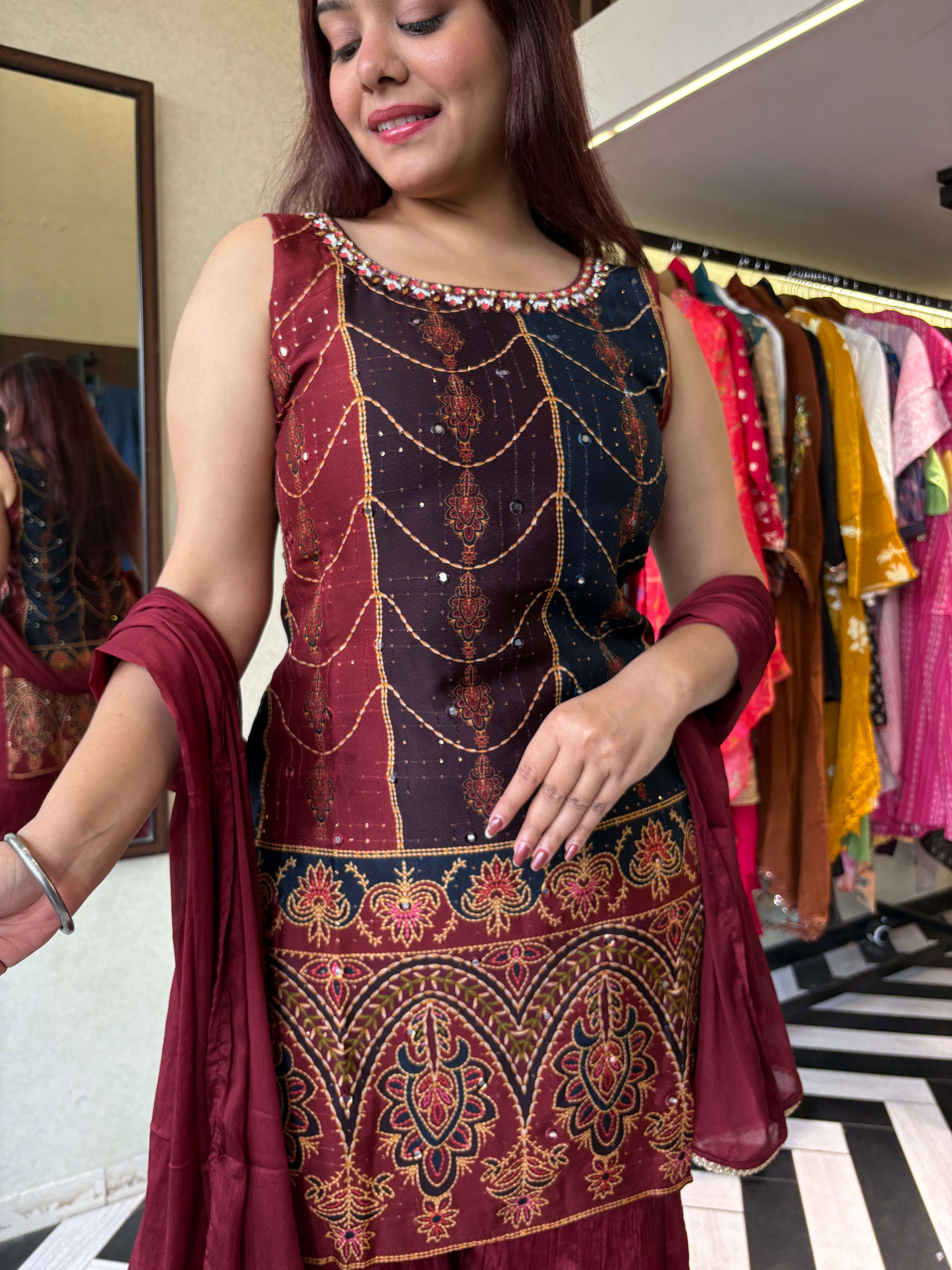 Image of Pure Gaji Silk 3 Piece with Hand work