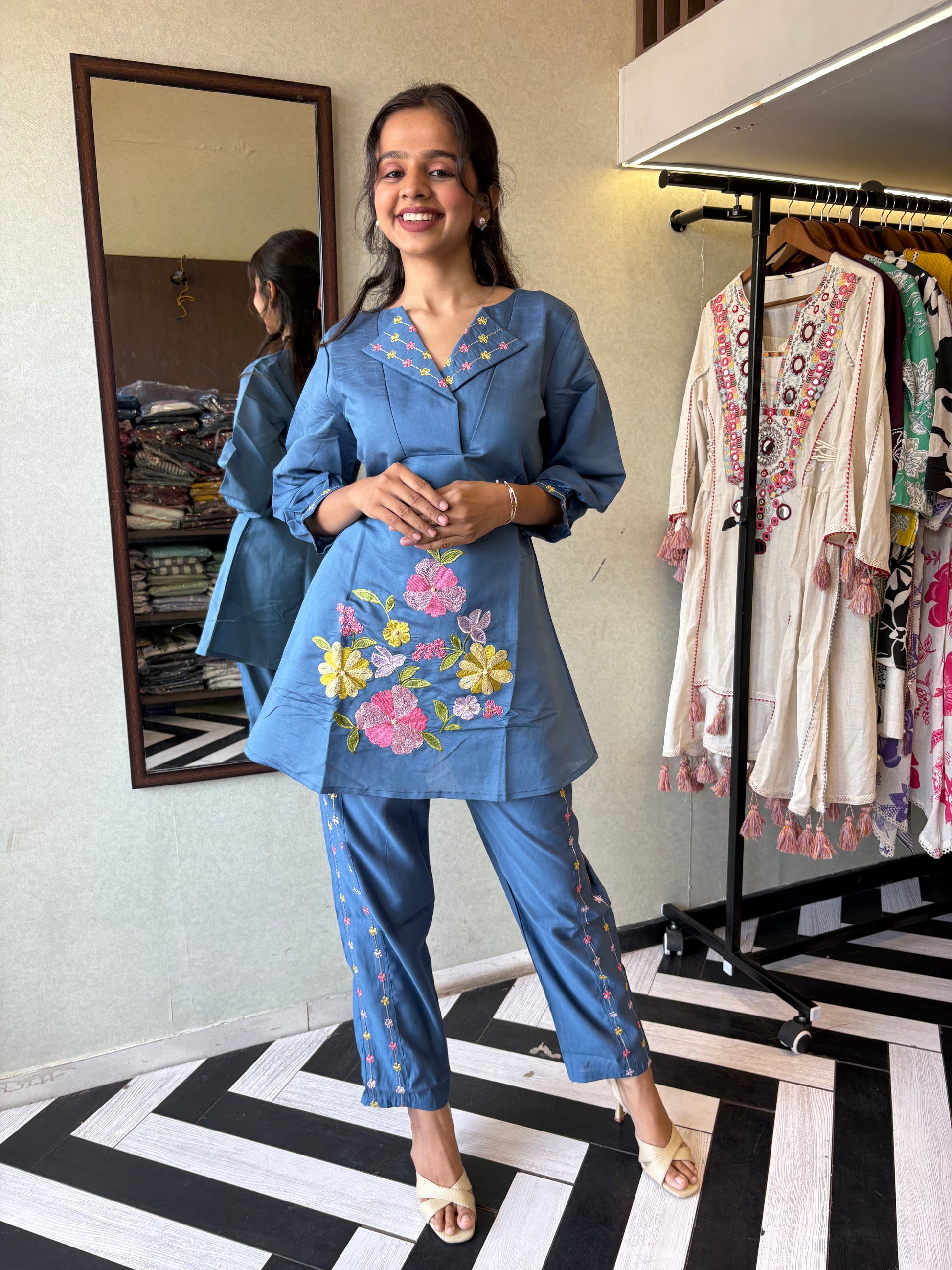 Pure cotton 2-piece coord set, featuring elegant embroidery work!