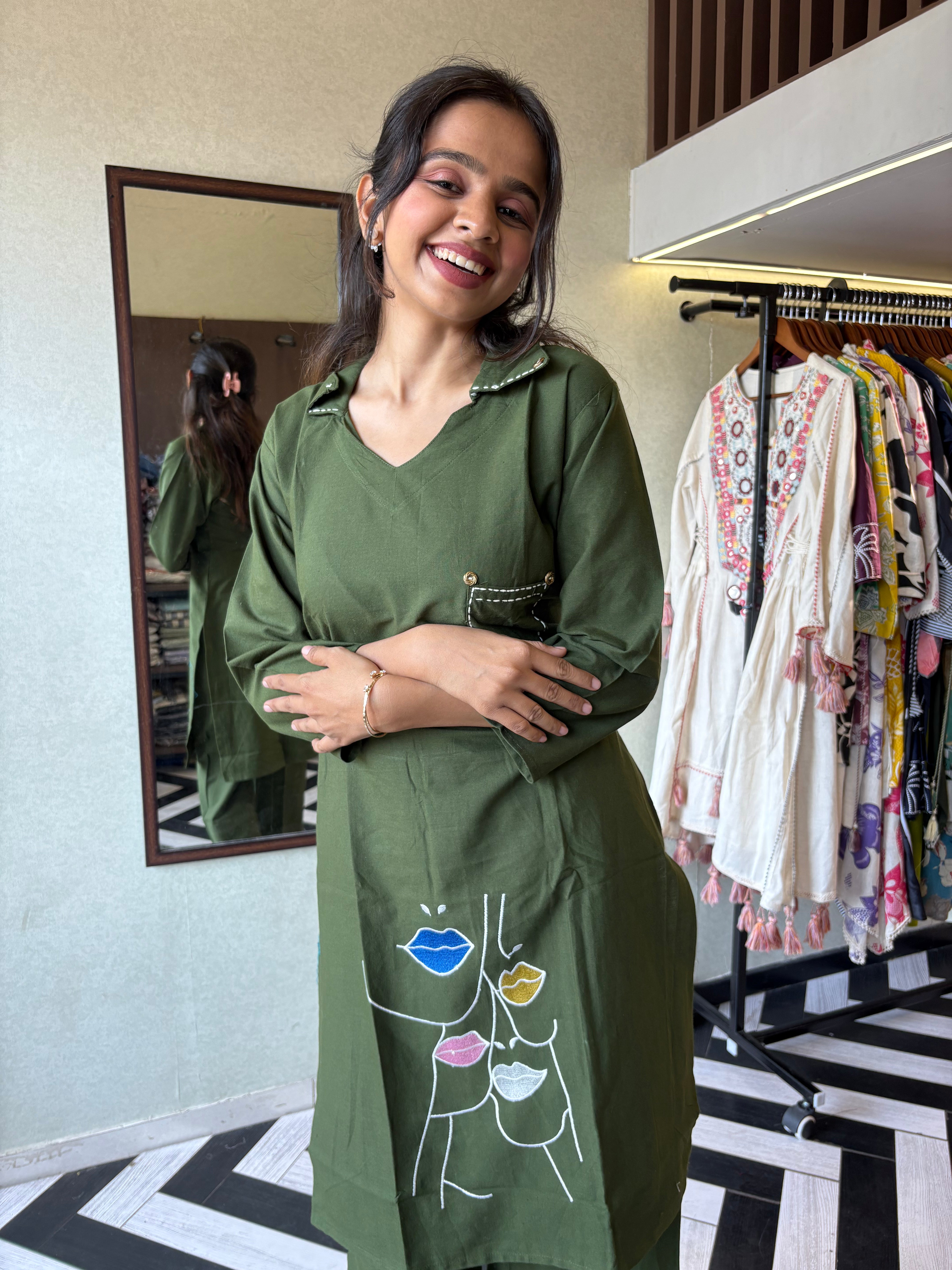 Image of Pure cotton black co-ord set, elevated with elegant embroidery detailing. It's a wardrobe must-have that looks premium