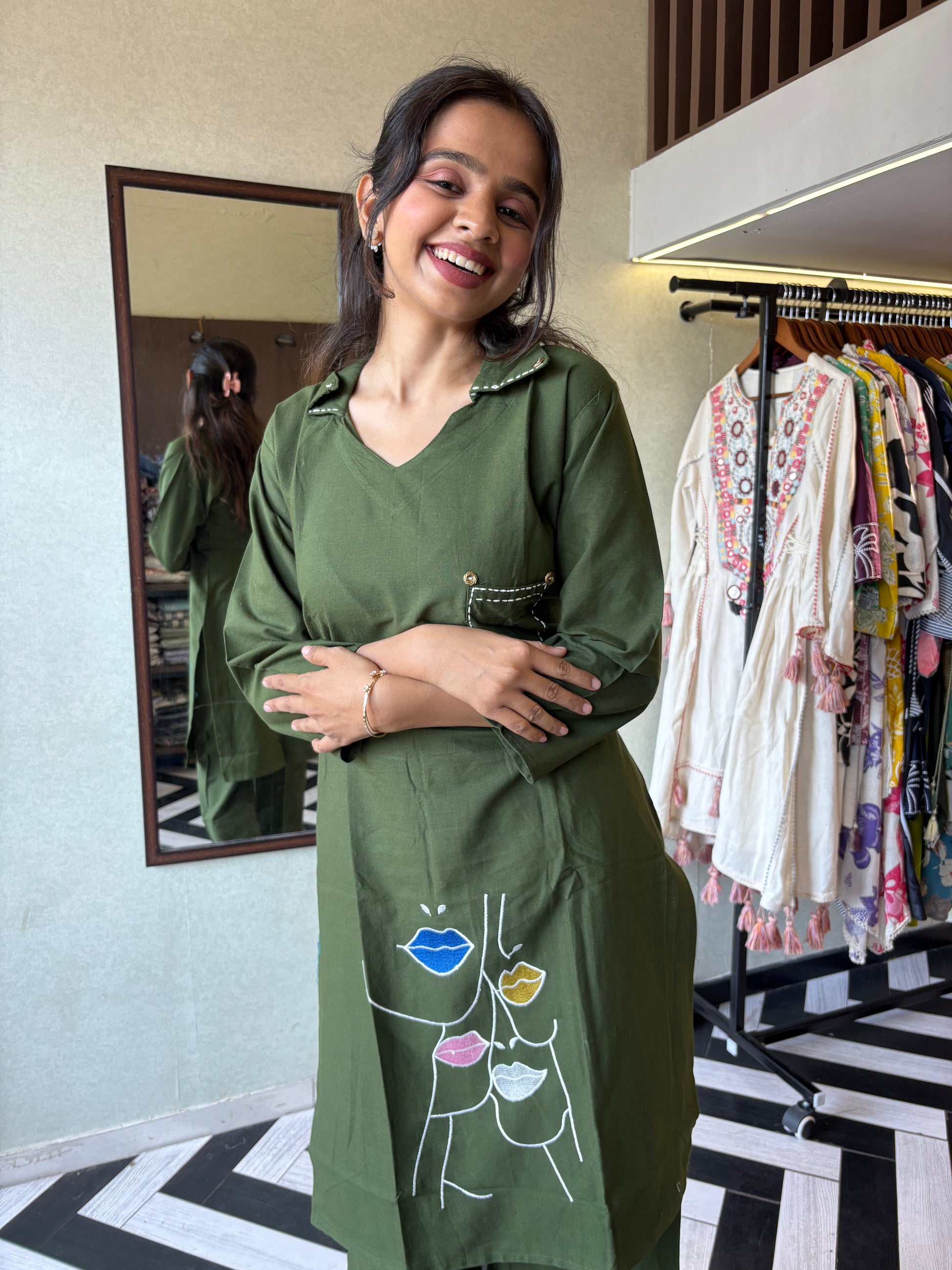 Pure cotton black co-ord set, elevated with elegant embroidery detailing. It's a wardrobe must-have that looks premium