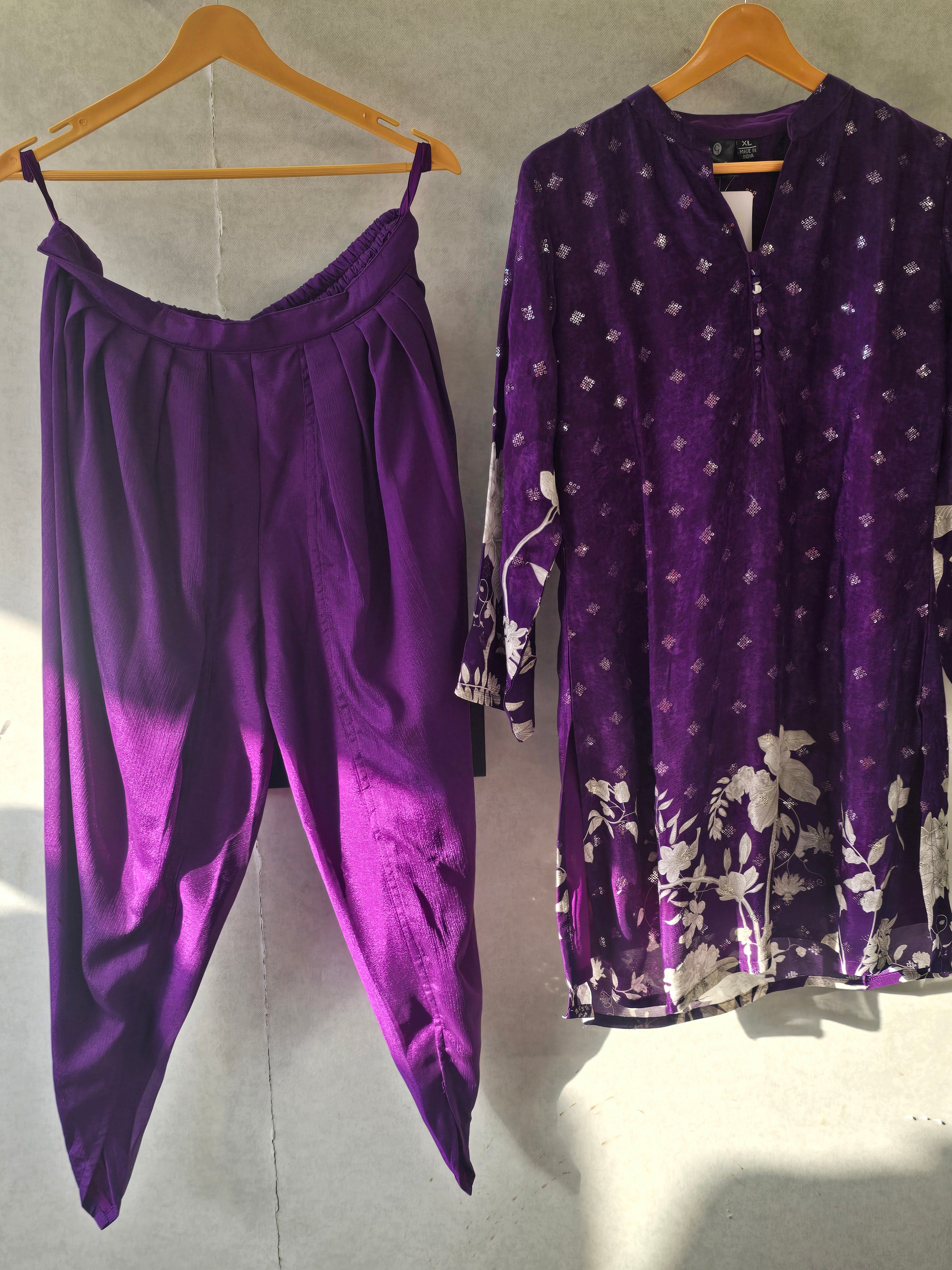 Image of Royal Purple Floral Printed Co-Ord Set