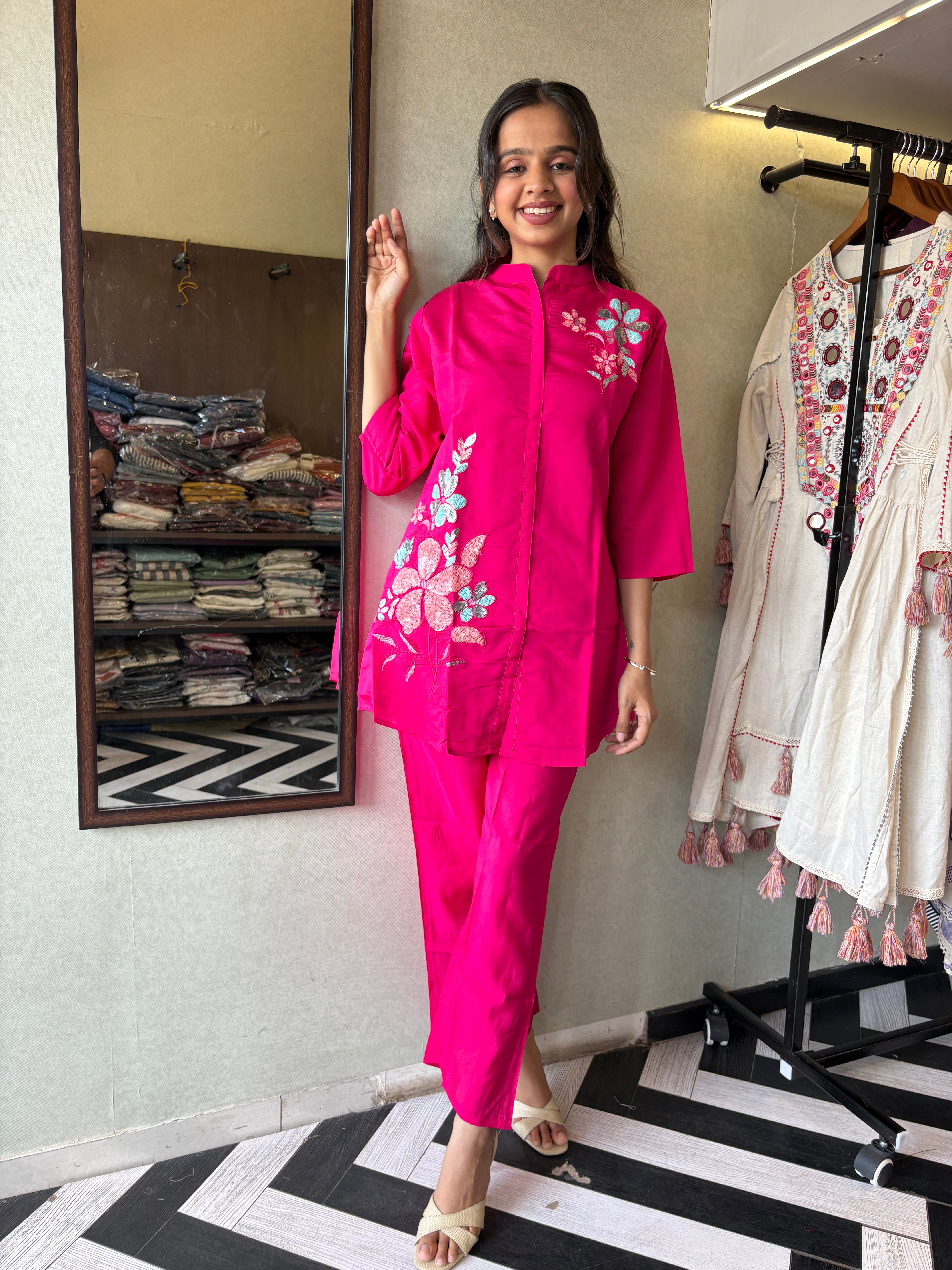 Image of Real Mirror Work. Real Cotton. 
our pure cotton long coord set with original mirror hand work - a classy steal for every wardrobe!