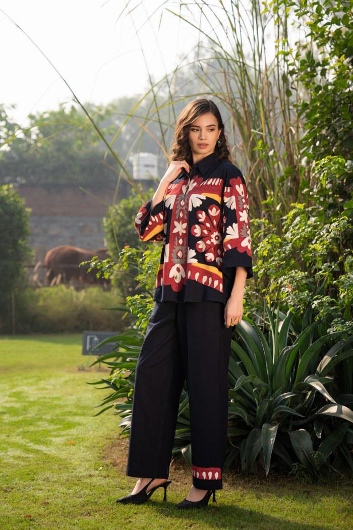 Image of Pure Linnen Hand Print Smart Coord Set