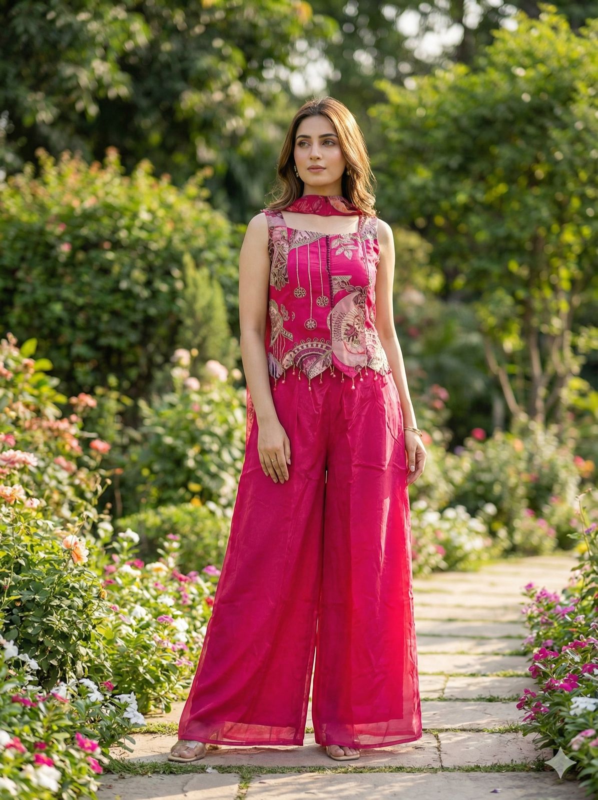 Image of Pure Chinnon Crepe Indo Western Set