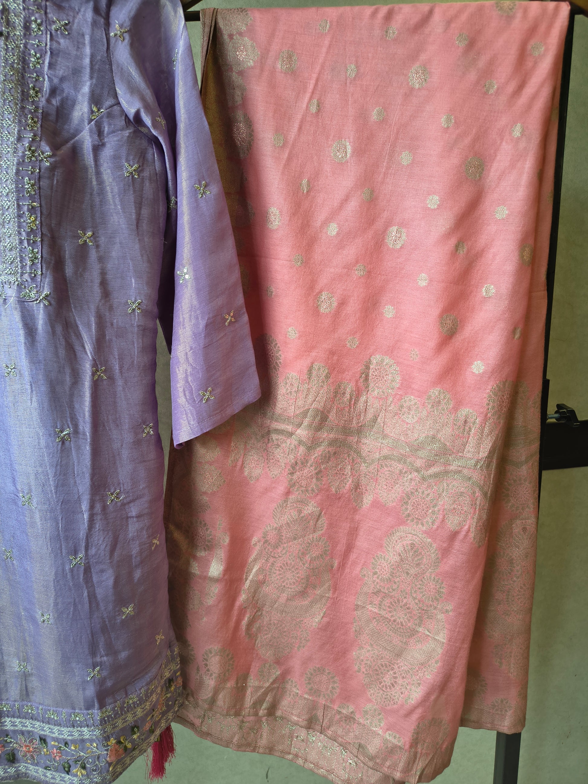 Premium Lavender Embroidered Kurta with Sharara & Banarasi Dupatta Set