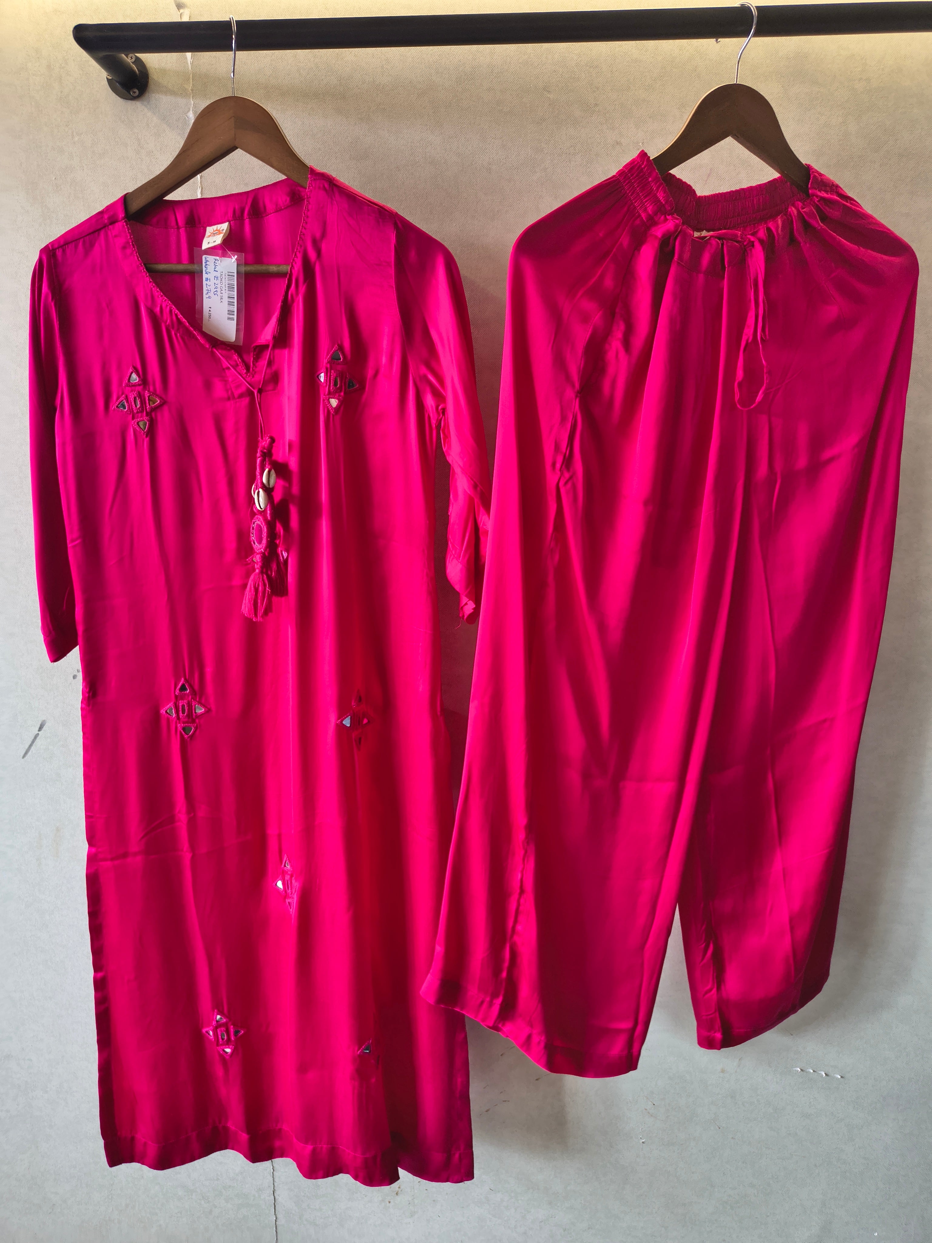 Image of Tadko Brand - Rani Pink Mirror Work Premium Silk Co-Ord Set