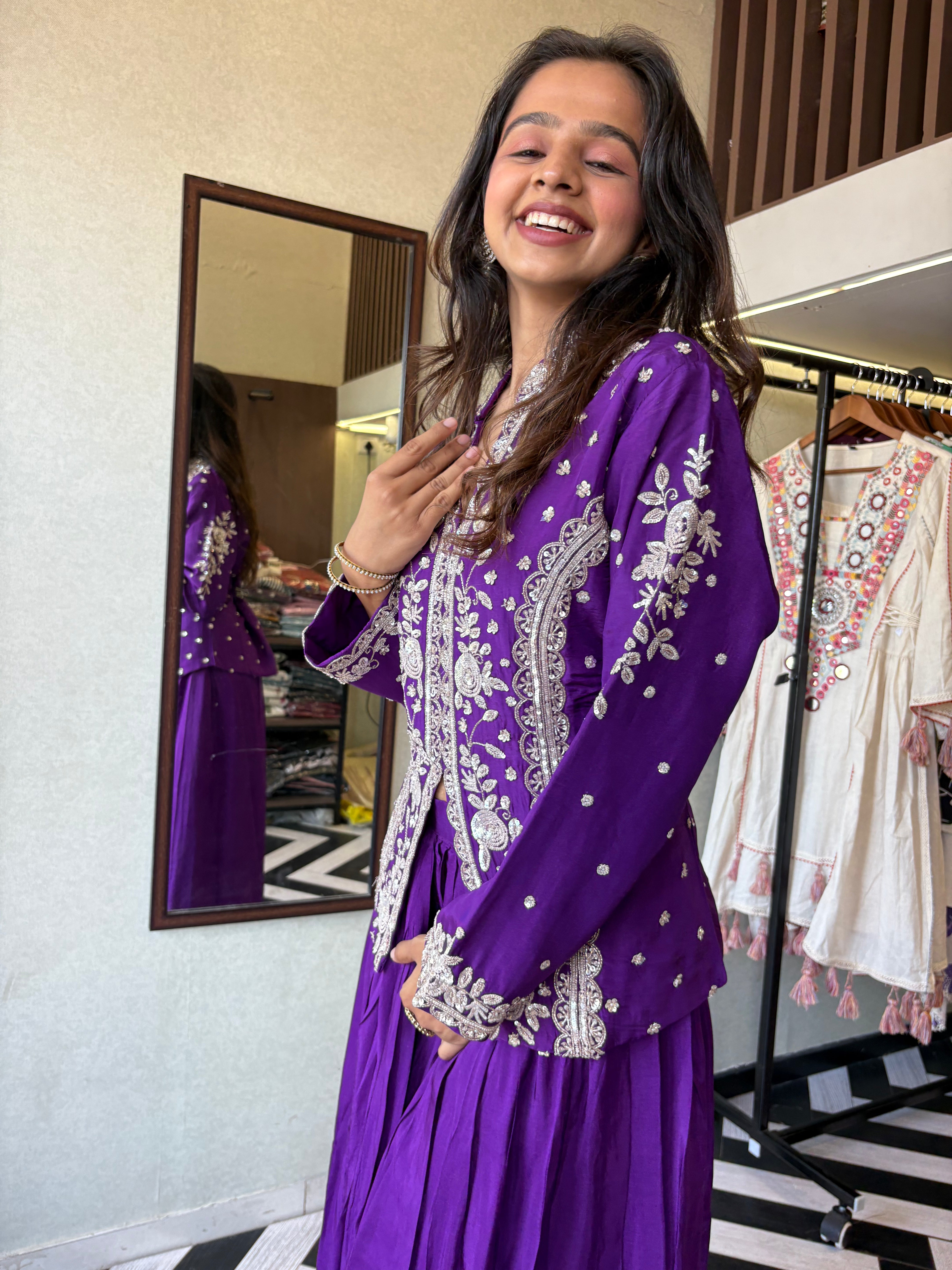 Image of Be the showstopper in this premium pure silk Indo-Western 3-piece set