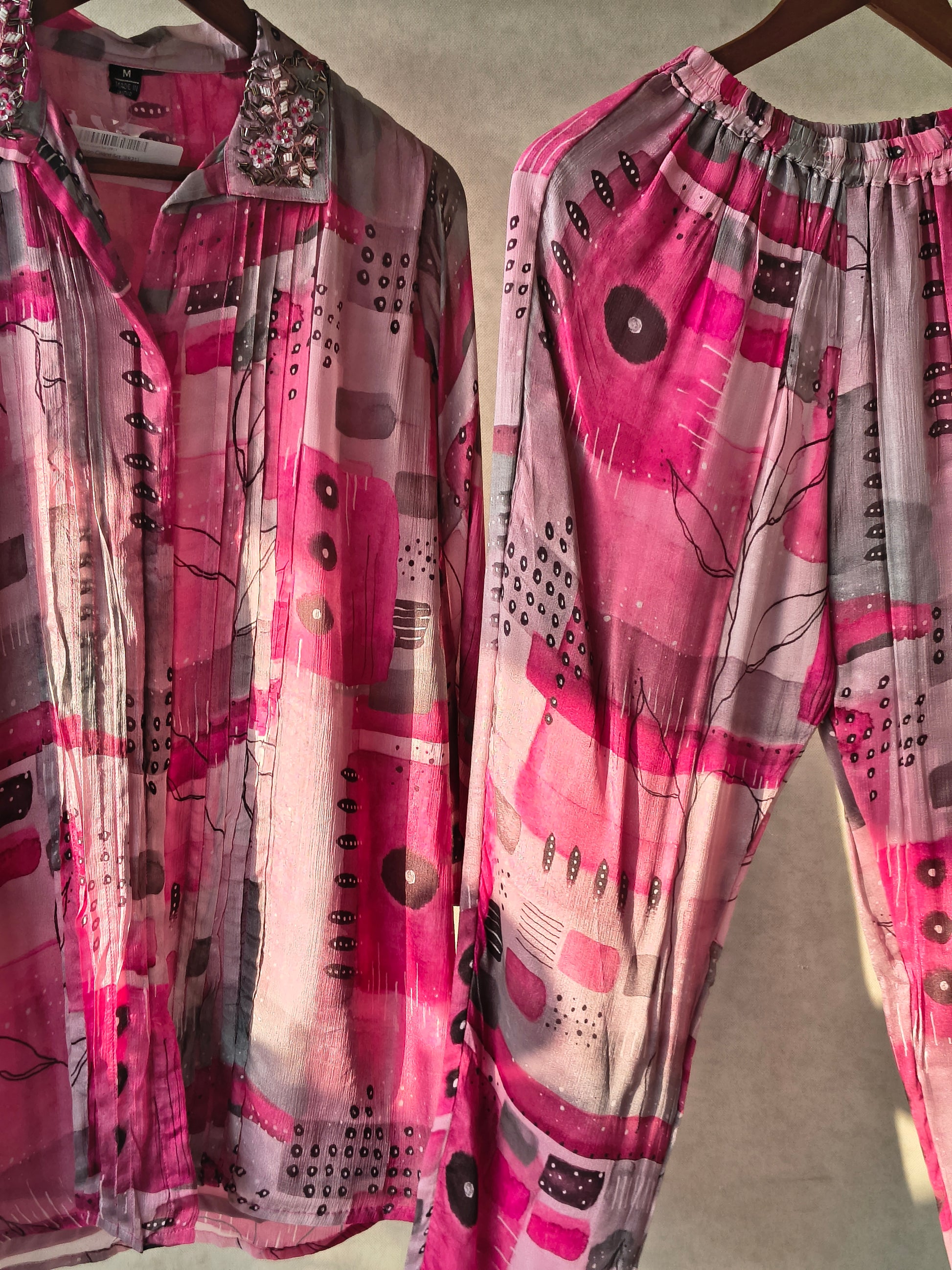 Premium Embellished Abstract Printed Oversized Shirt Co-Ord Set with Tapered Pants