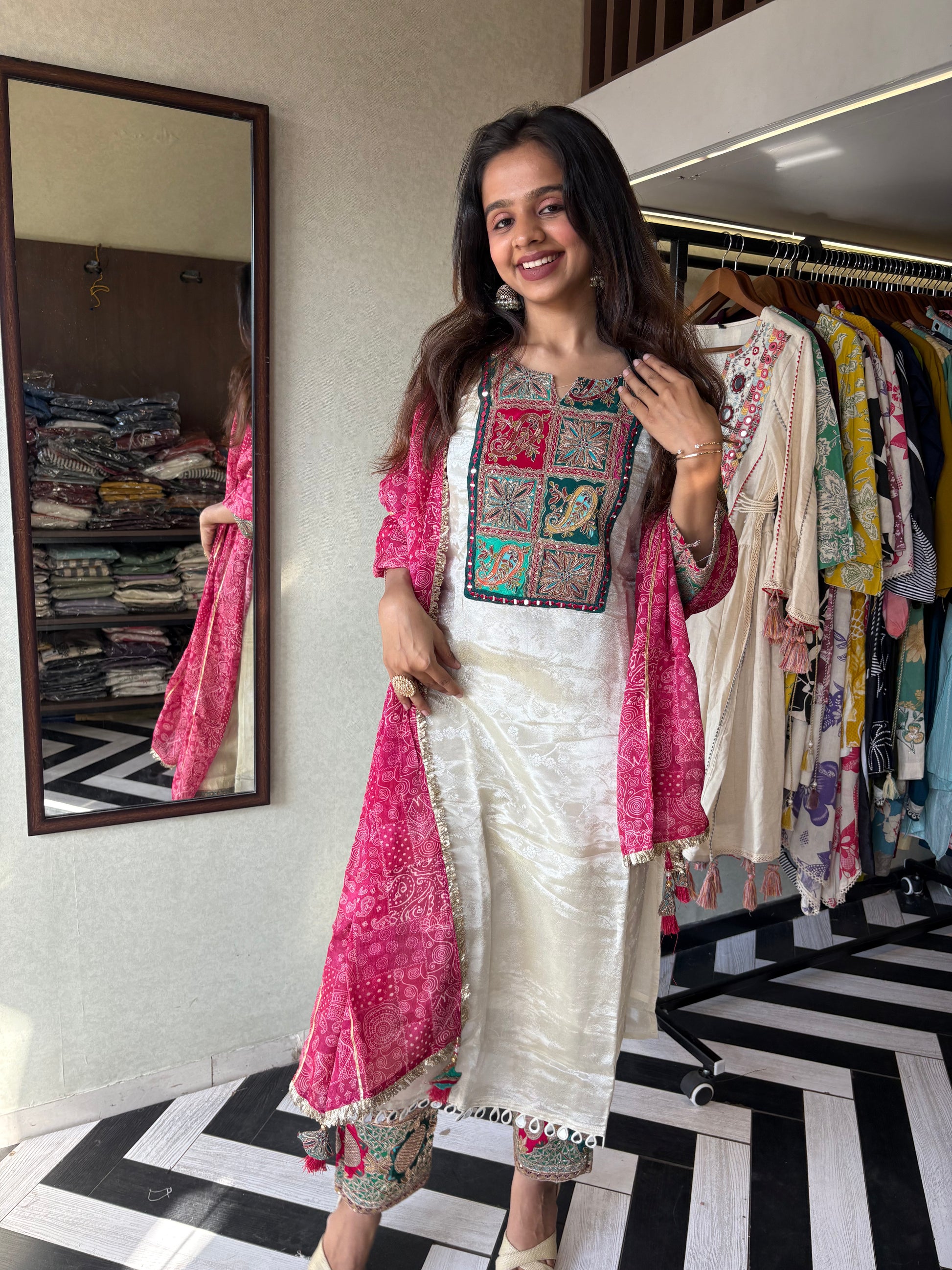 This pure cotton co-ord set in a designer white print is your summer savior - soft on the skin, bold on fashion