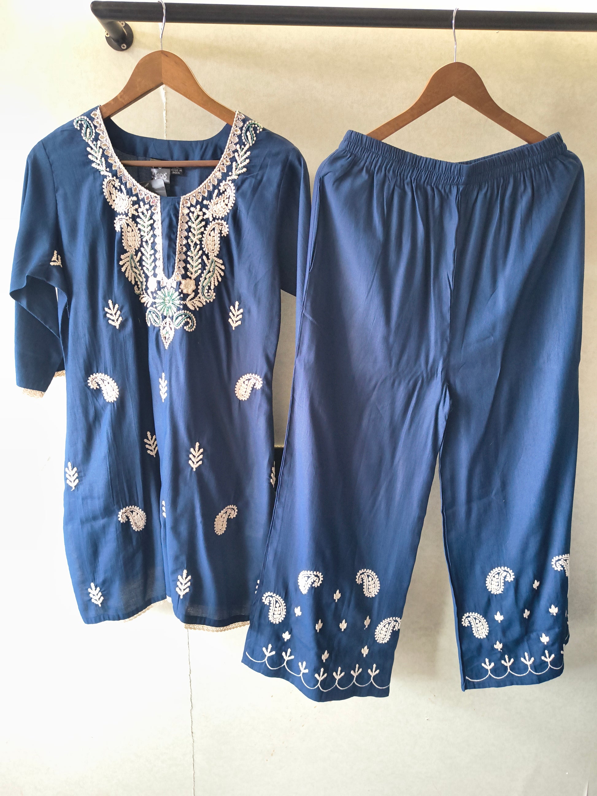 Premium Navy Blue Embroidered Kurta Pant Co-Ord Set
