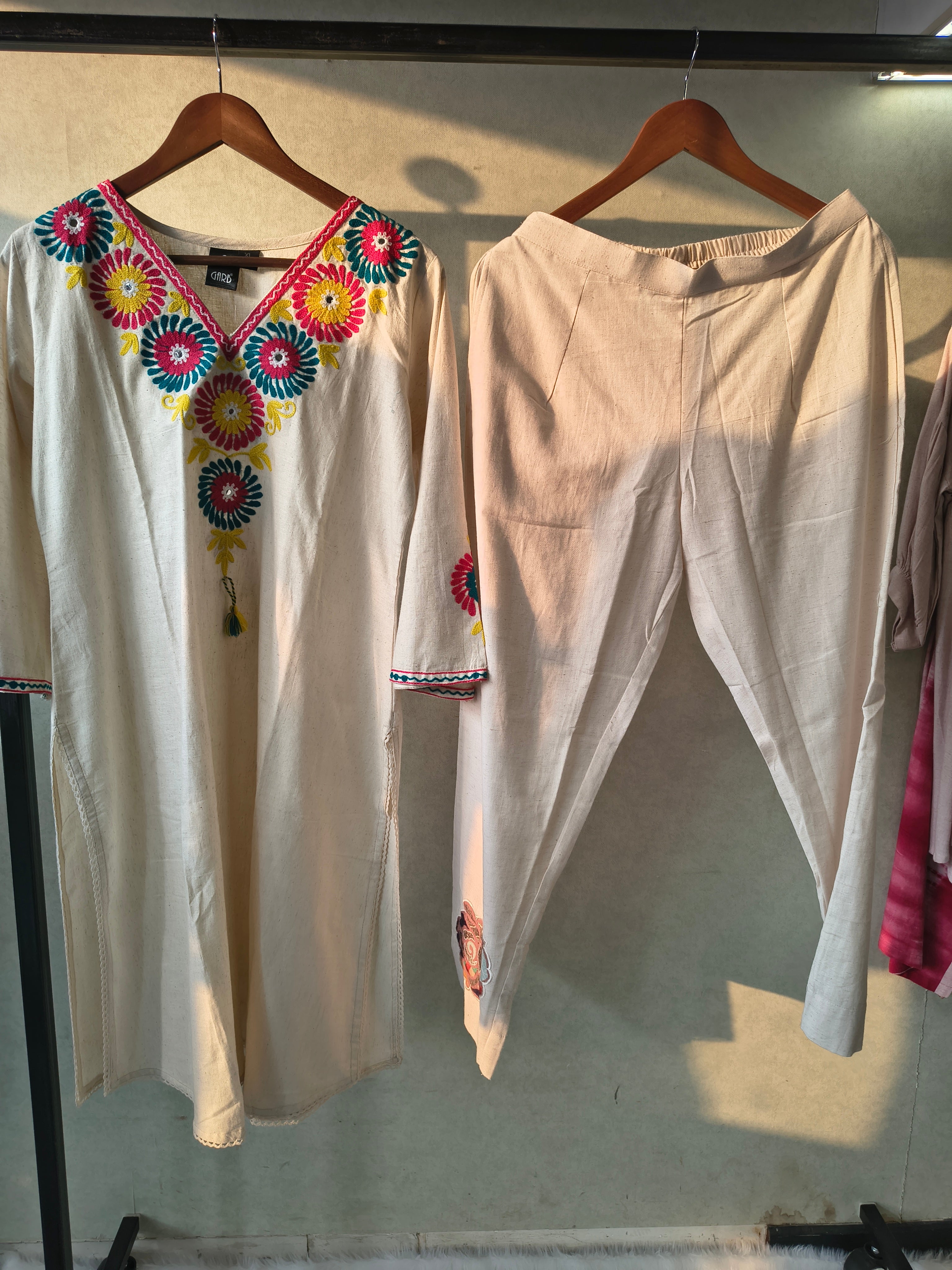Image of Premium Hand Embroidered Floral Straight Kurta Co-Ord Set with Tapered Pants