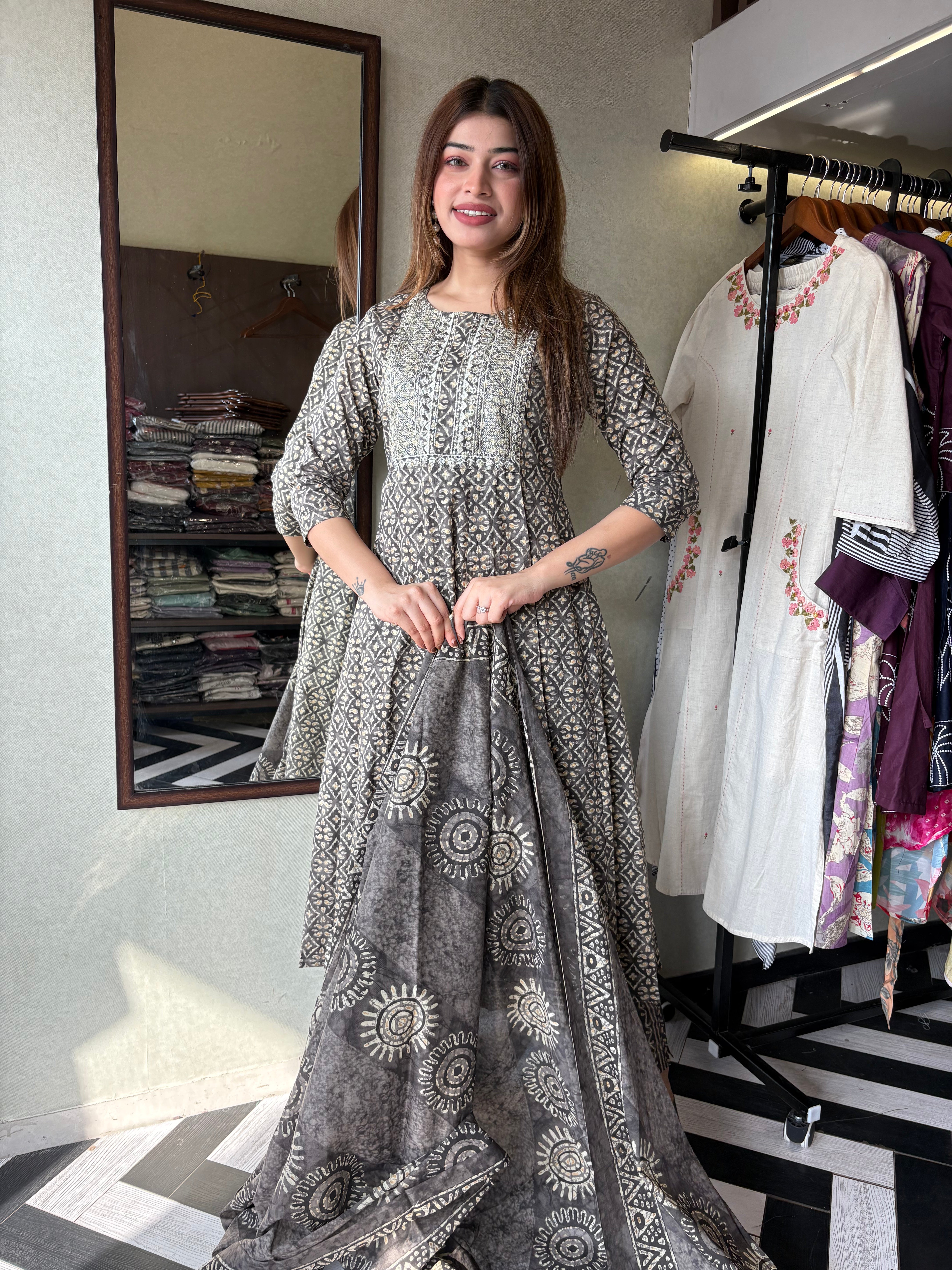 Image of Pure Cotton Kurti Set with Designer Print