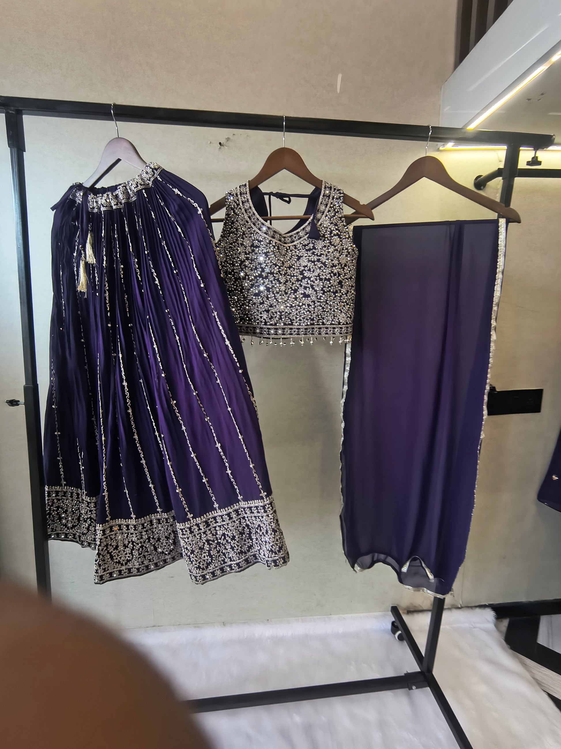 Royal Purple Heavy Embroidered Designer Lehenga Set with Statement Blouse & Chiffon Dupatta | Premium Wedding Collection