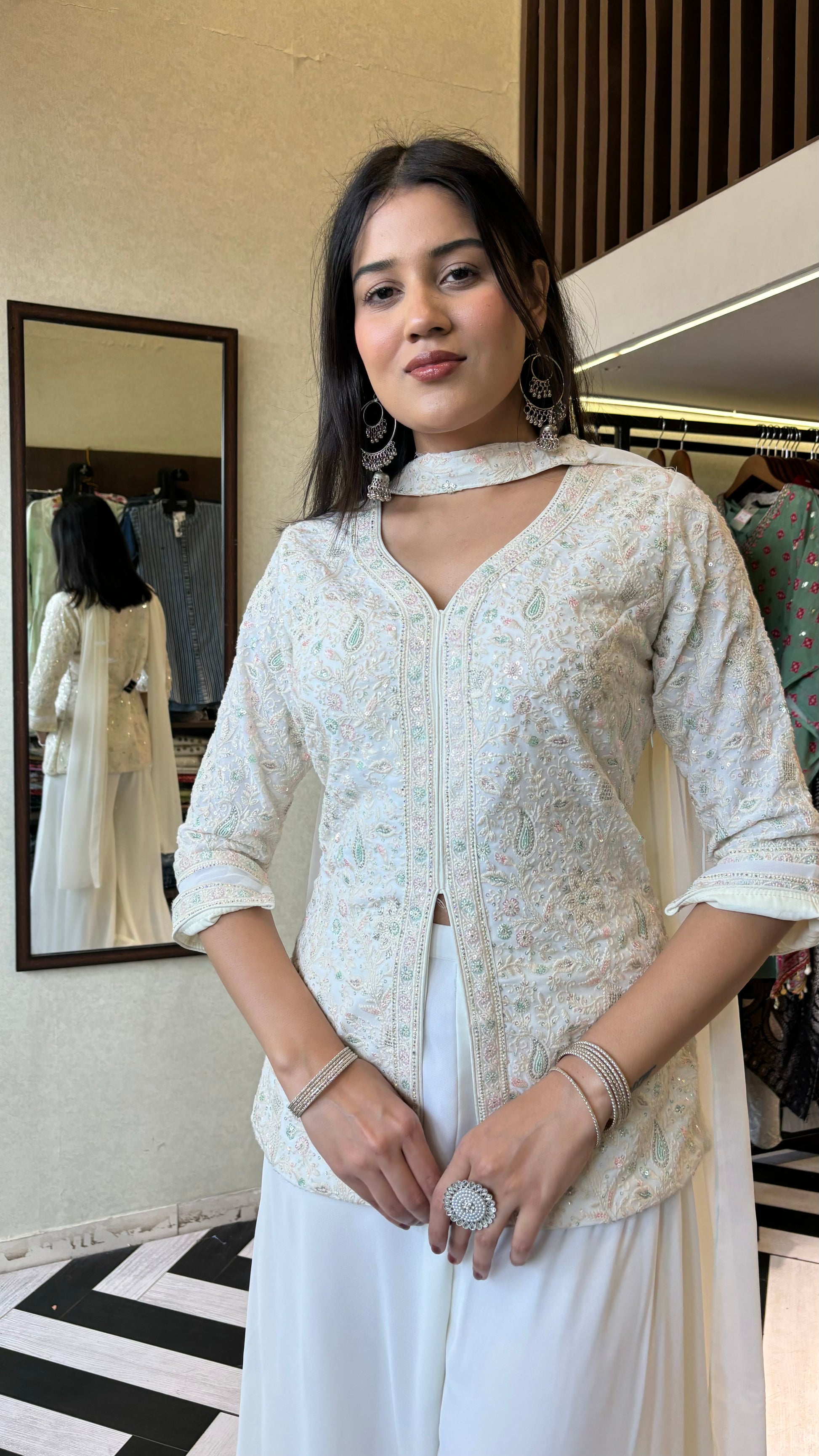 Pure Lucknowi with Georgette Plazzo 3 Piece Indo western