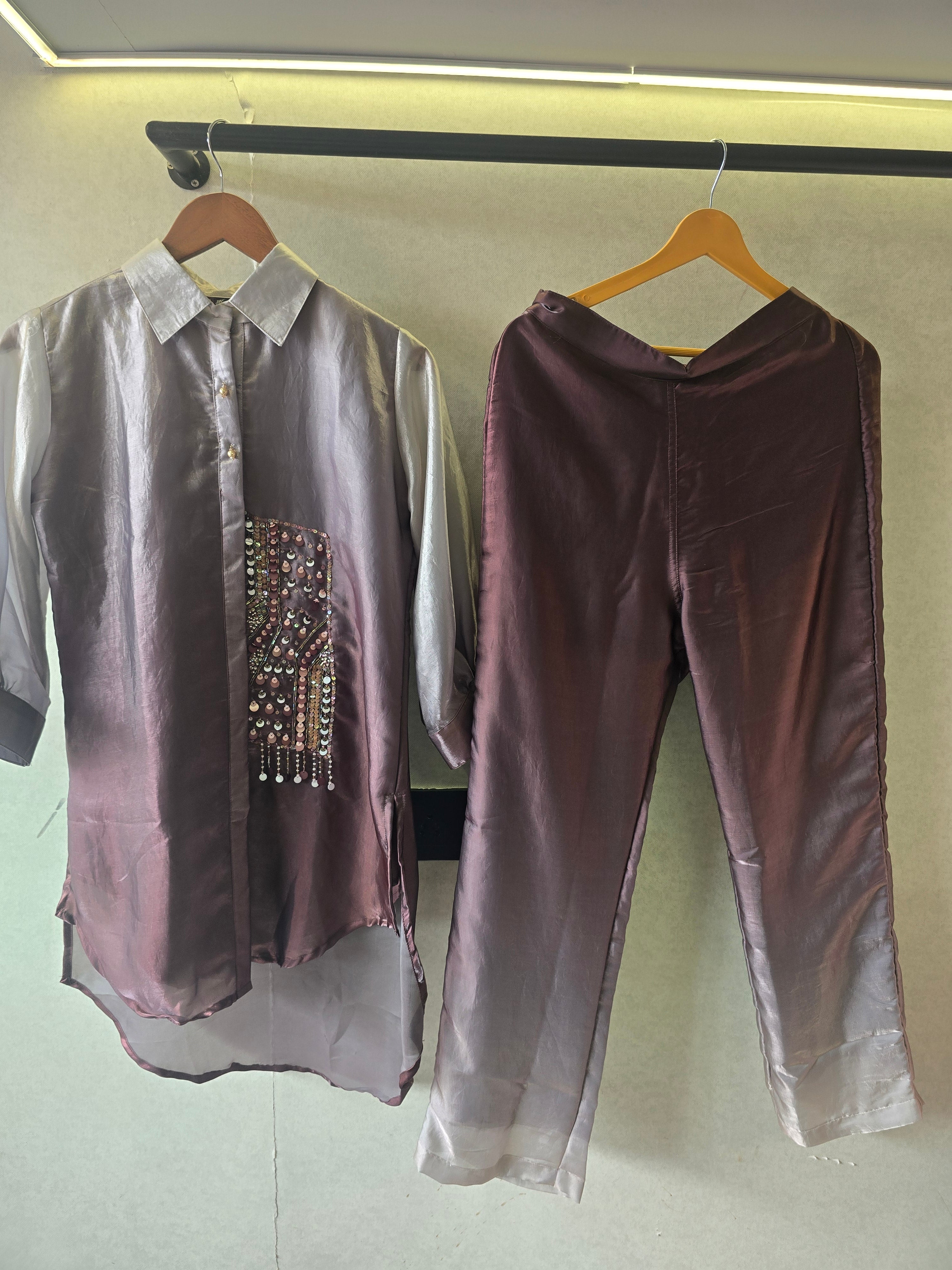 Image of Metallic Ombre Satin Embellished Co-Ord Set