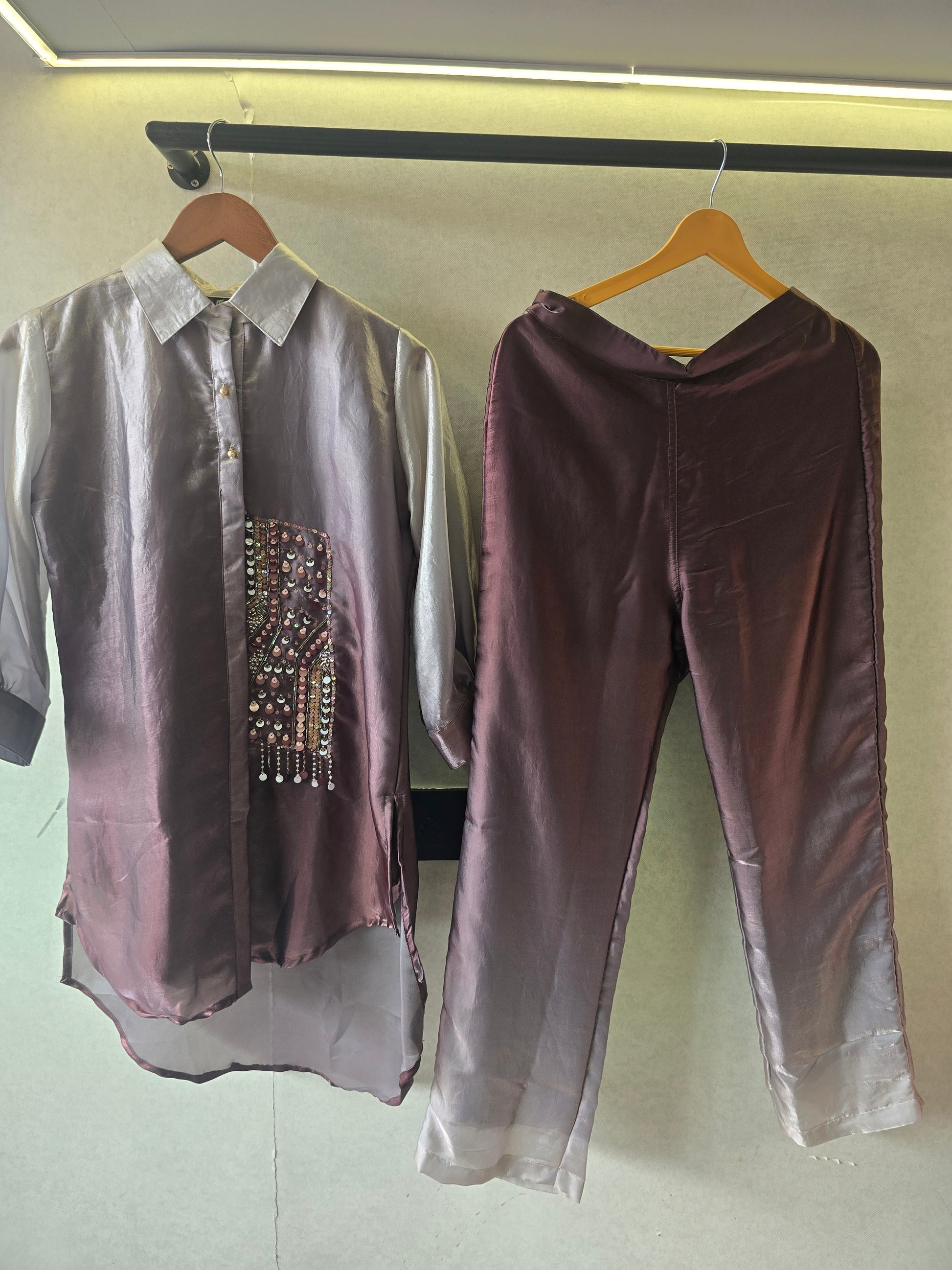 Metallic Ombre Satin Embellished Co-Ord Set