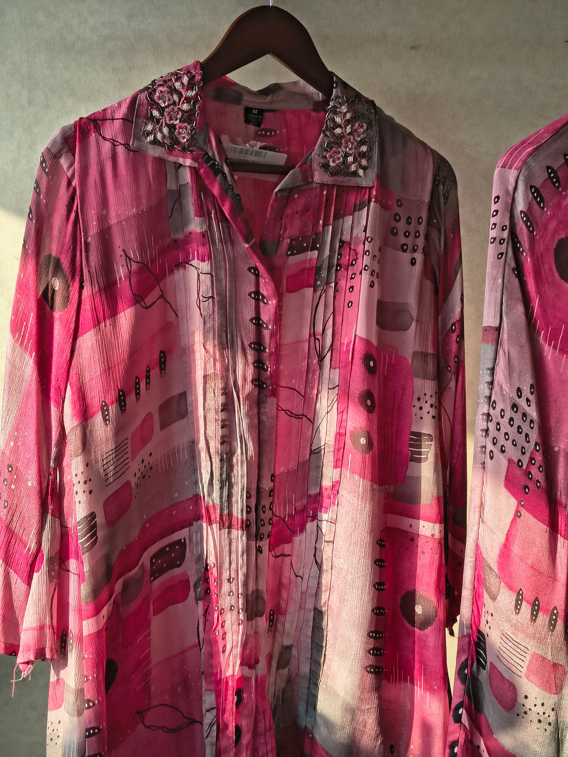 Premium Embellished Abstract Printed Oversized Shirt Co-Ord Set with Tapered Pants