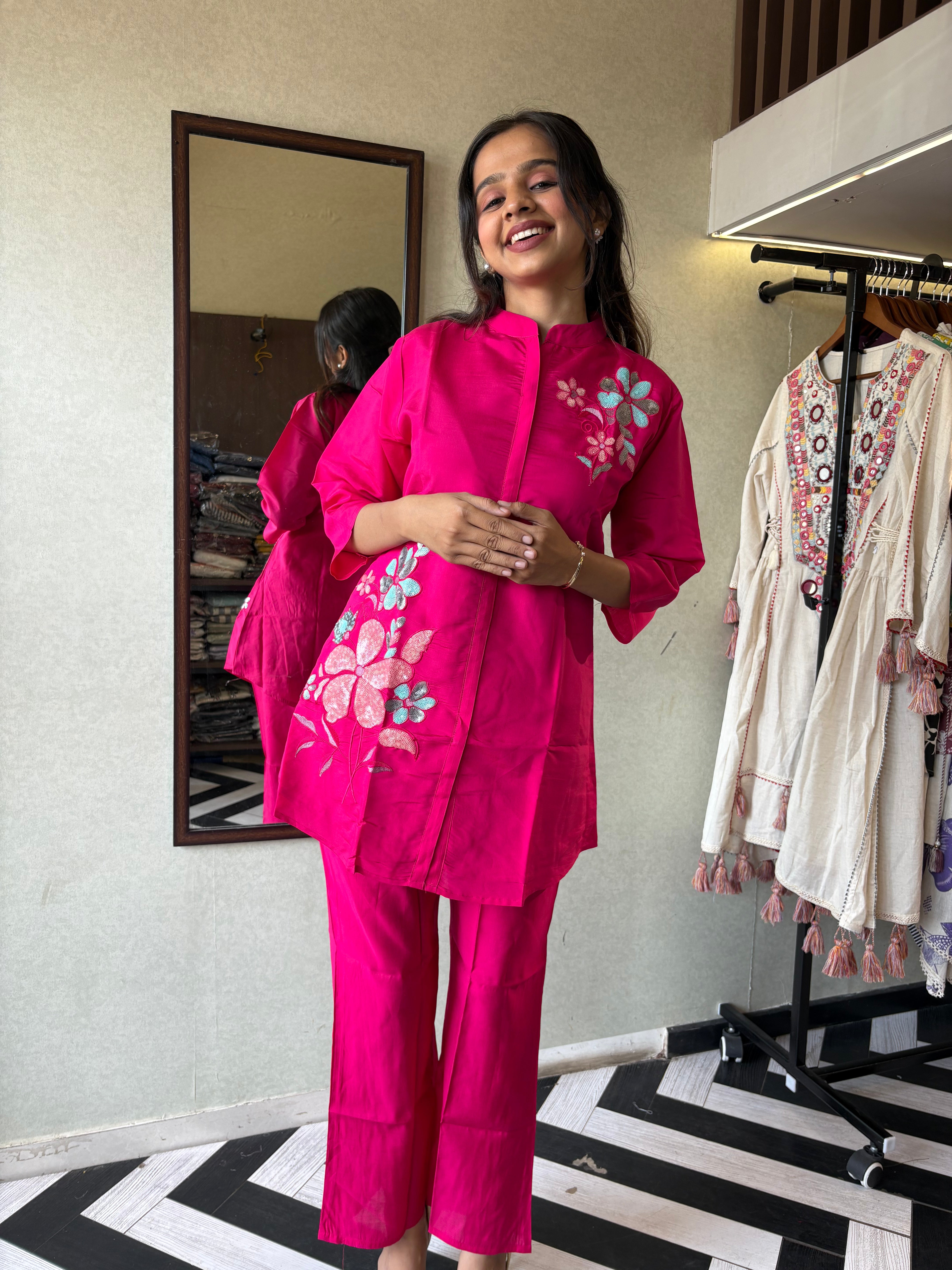 Real Mirror Work. Real Cotton. 
our pure cotton long coord set with original mirror hand work - a classy steal for every wardrobe!