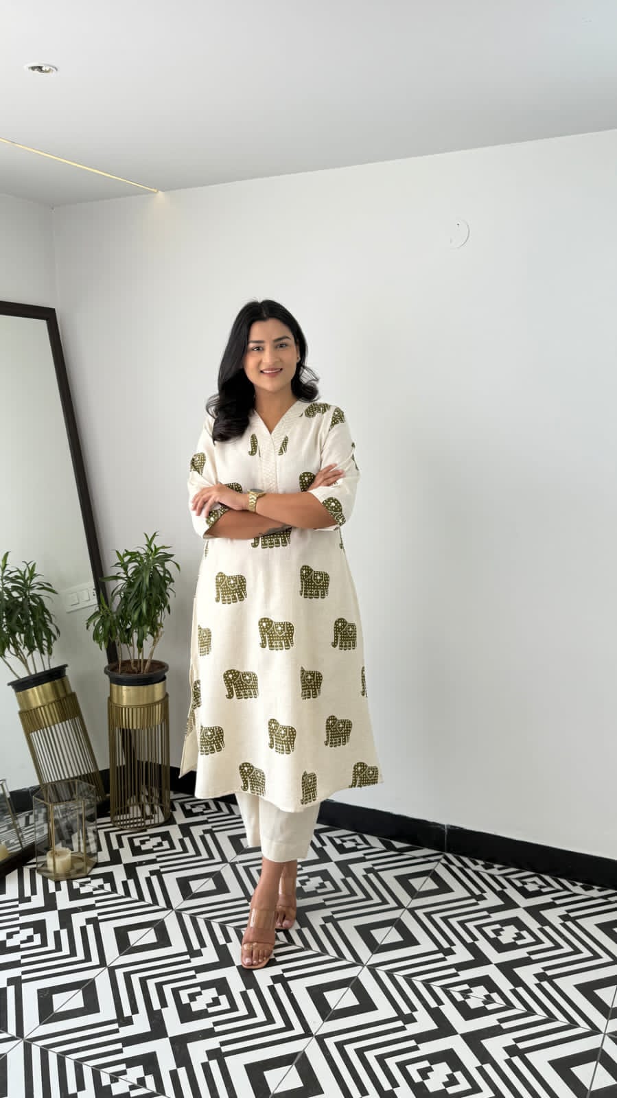 Explore Breathable & Embroidered and beautiful elephant print all over kurti Co-ord Sets your go-to for any occasion