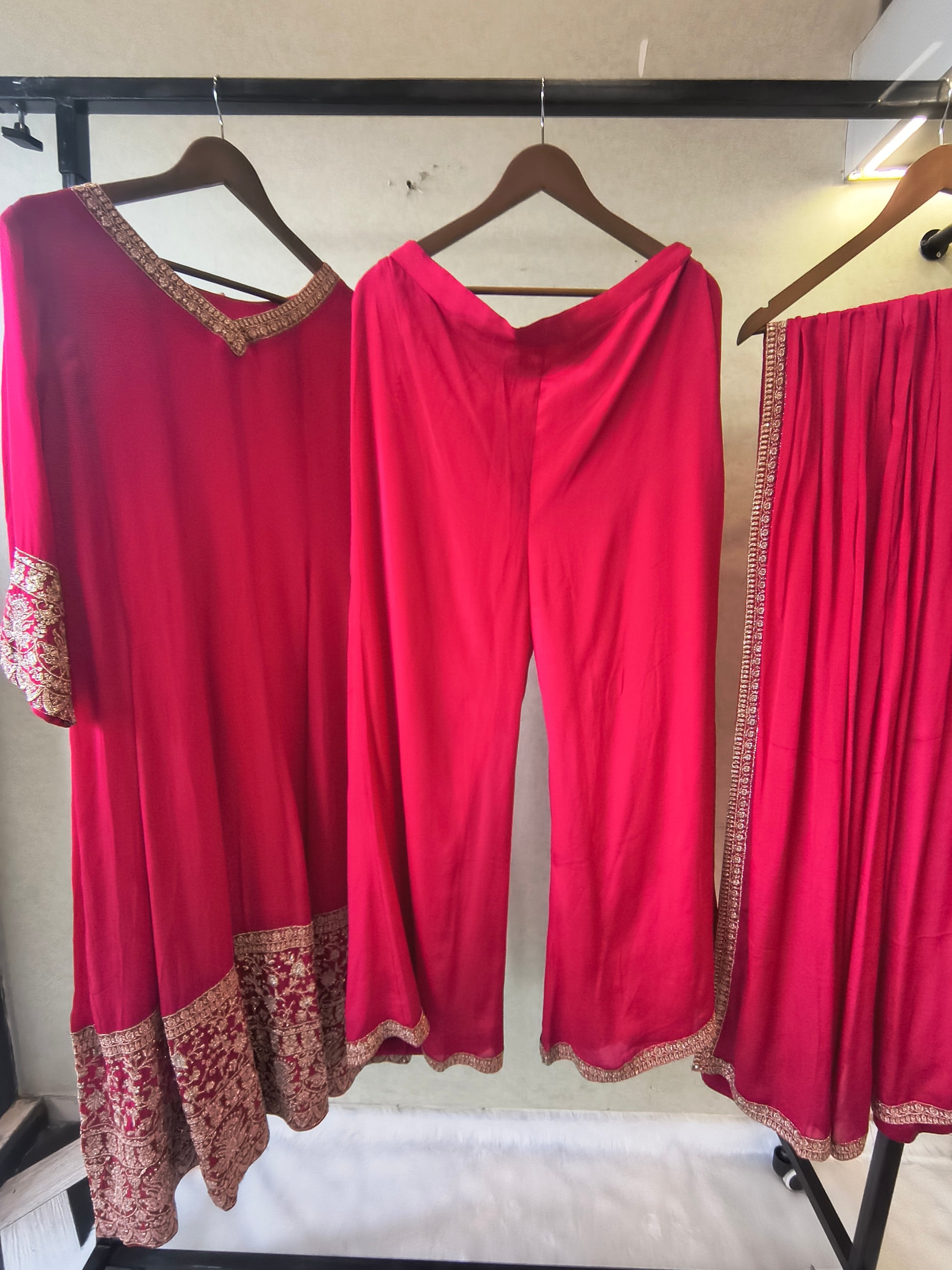 Rani Pink Embroidered Straight Kurta Set with Dupatta | Premium 3 Piece Festive Ethnic Suit