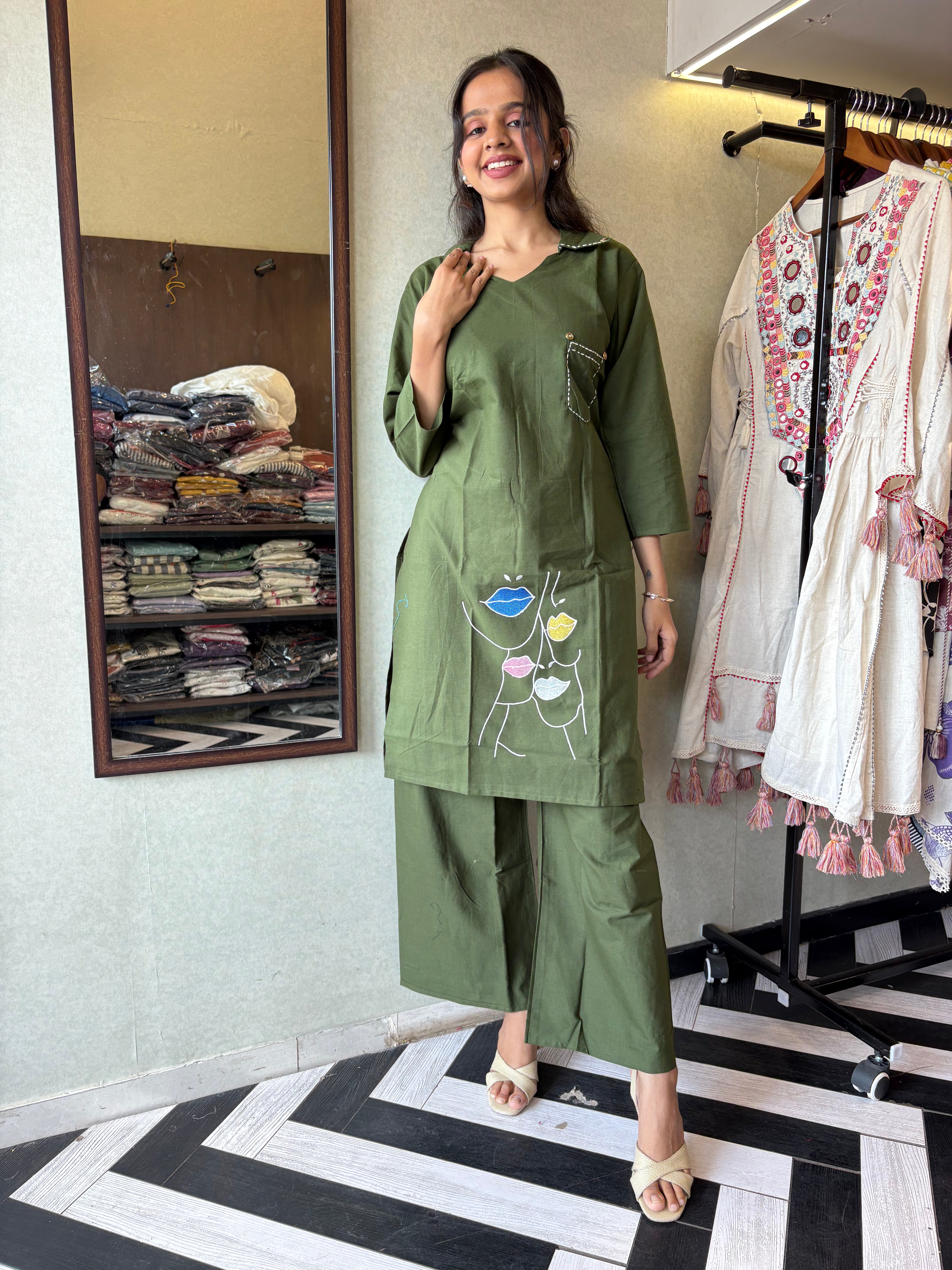 Pure cotton black co-ord set, elevated with elegant embroidery detailing. It's a wardrobe must-have that looks premium