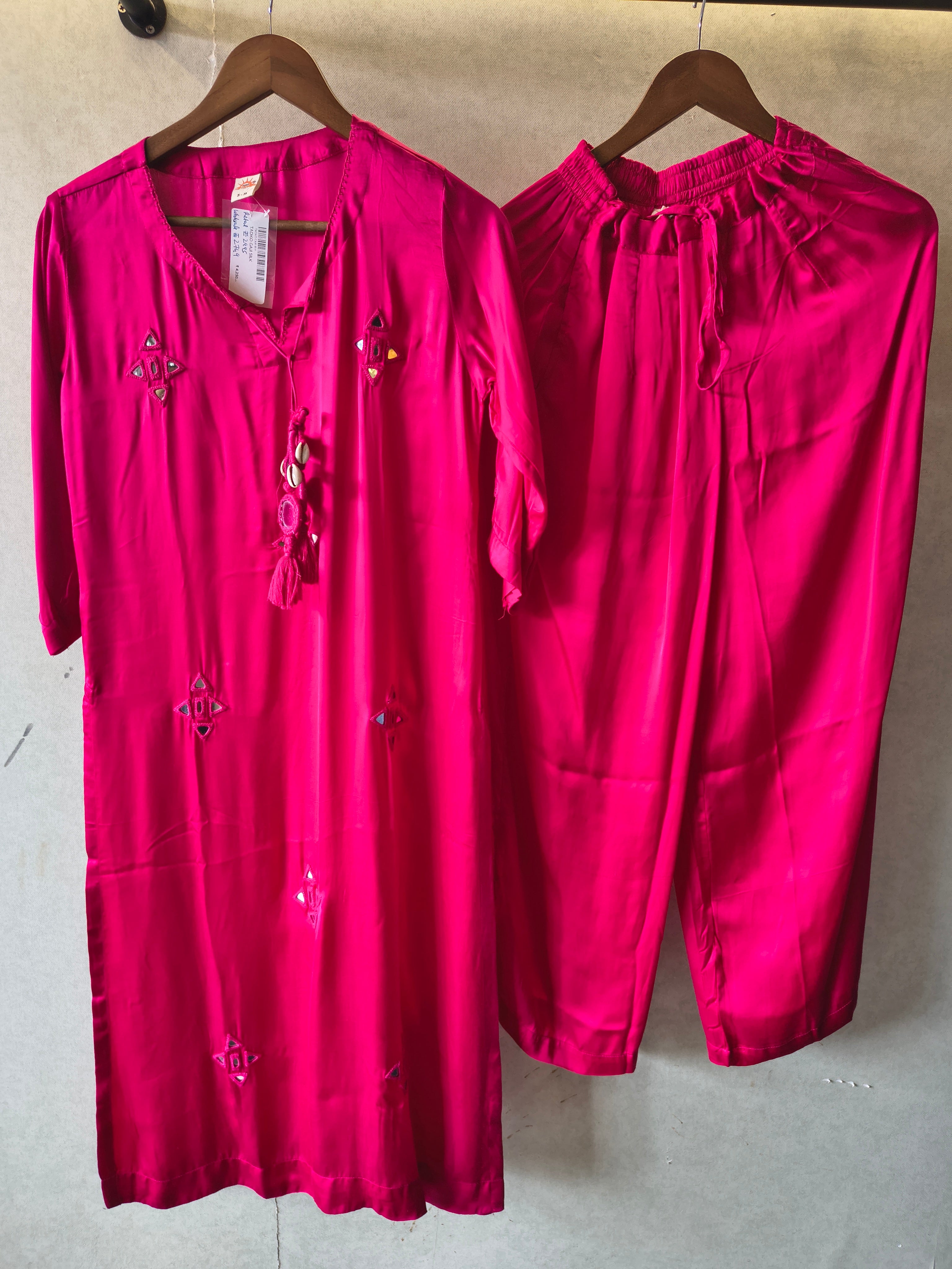 Image of Tadko Brand - Rani Pink Mirror Work Premium Silk Co-Ord Set