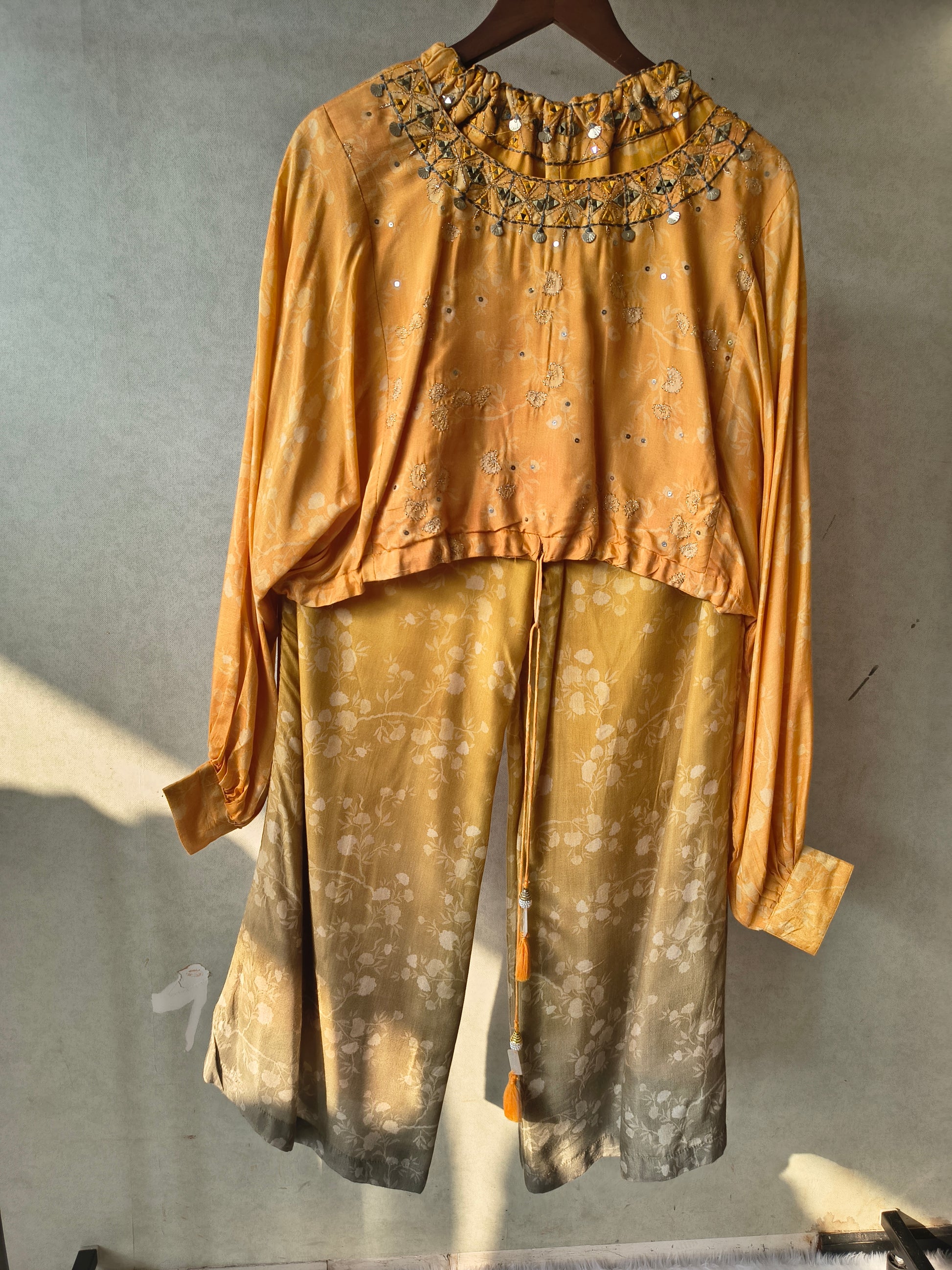Premium Sunset Ombre Embellished Crop Top & Wide-Leg Palazzo Co-Ord Set