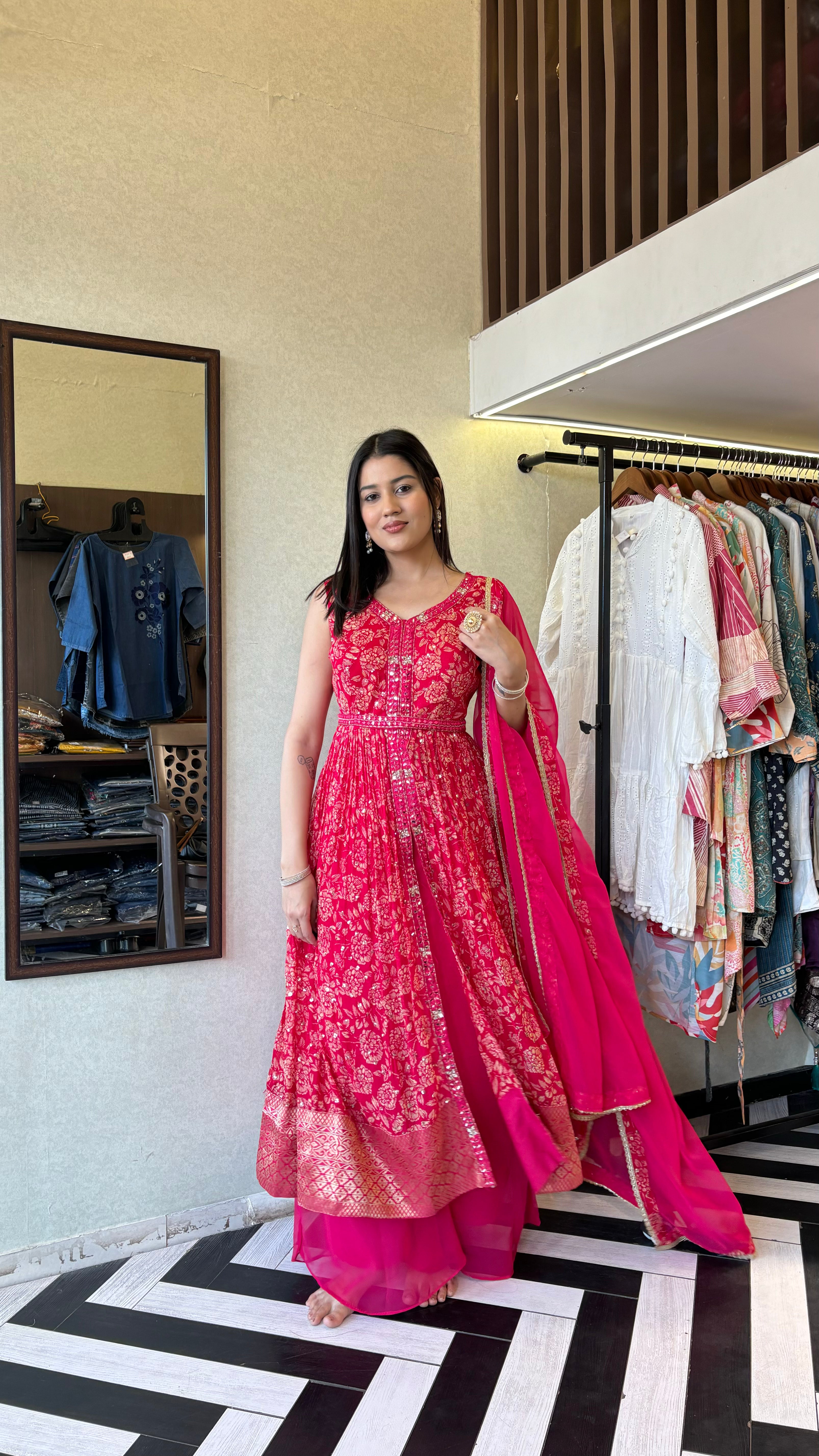 Image of Pure Georgette 3 Piece Set with Hand work