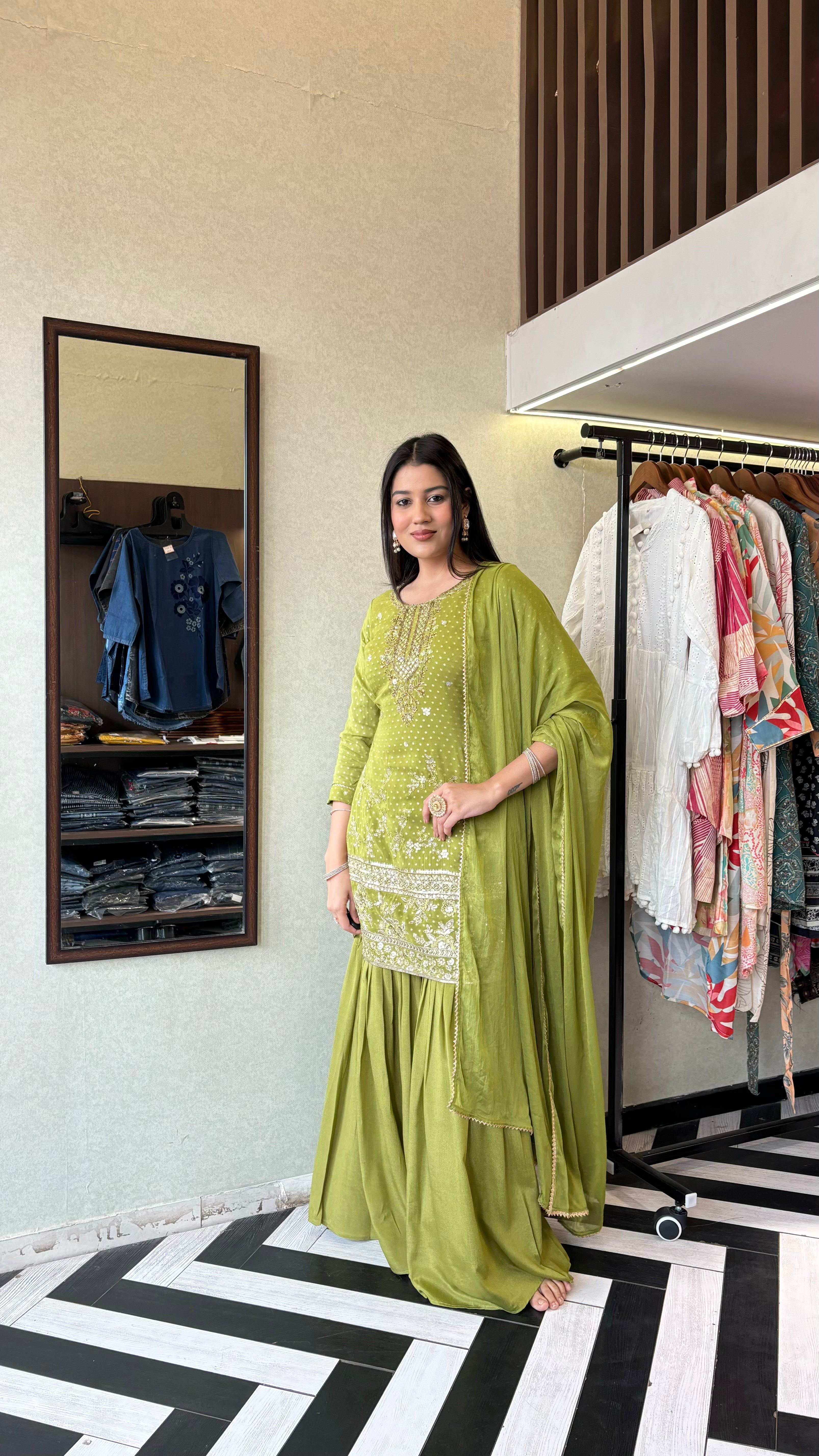 Image of Pure Organza 3 Piece with Hand work