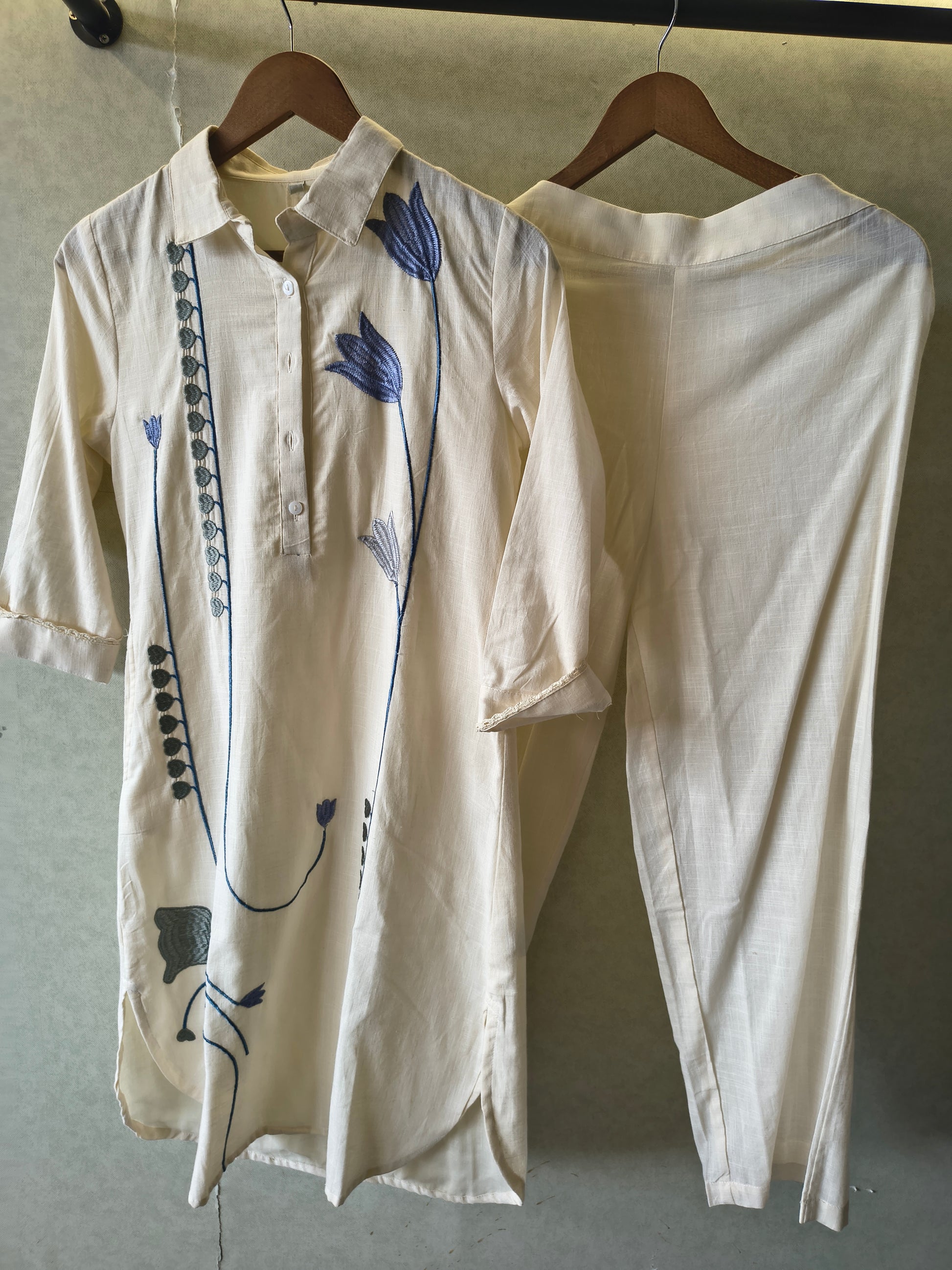 Ivory Botanical Embroidered Cotton Co-Ord Set
