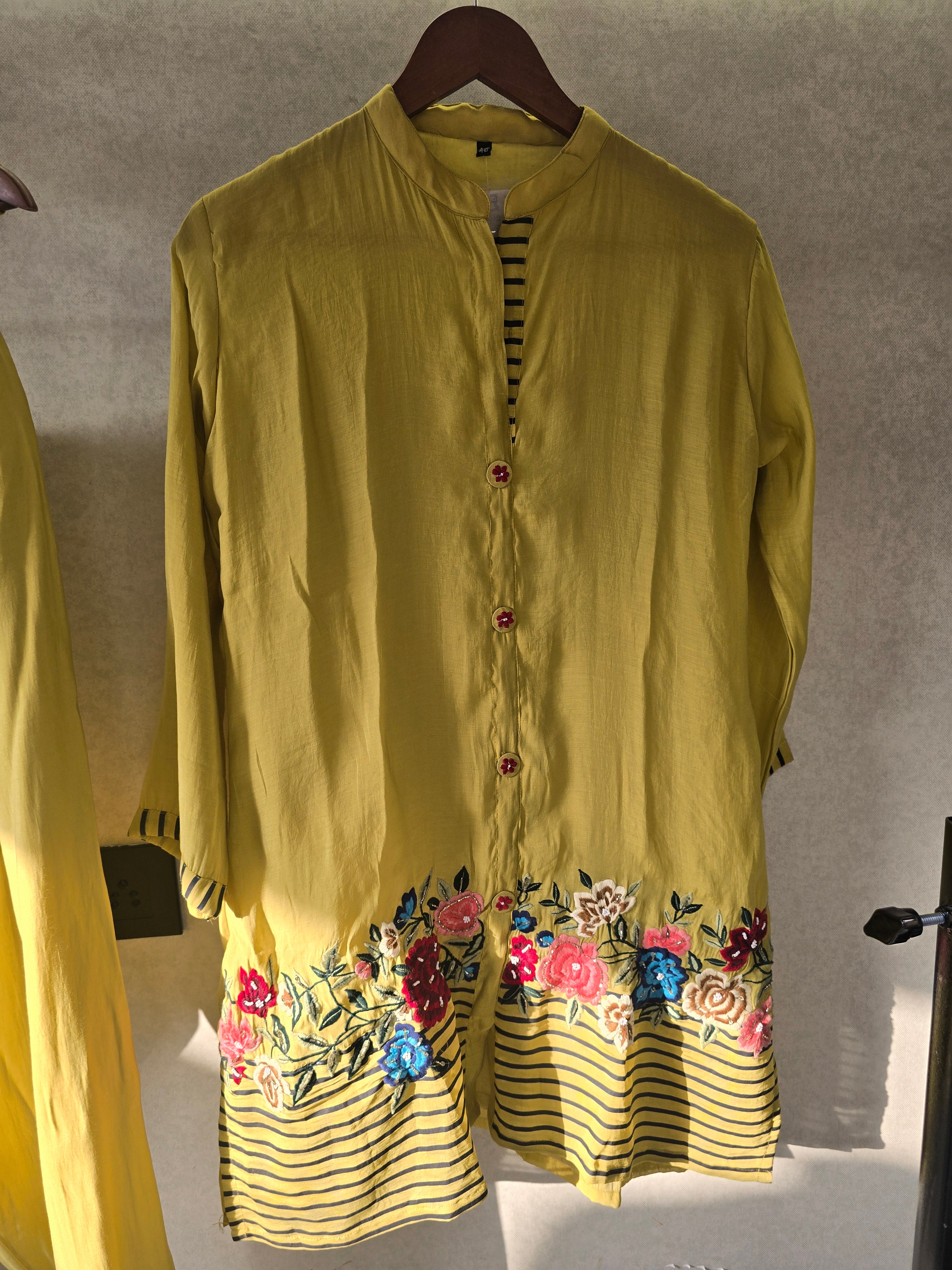 Image of Mustard Floral Embroidered Co-Ord Set