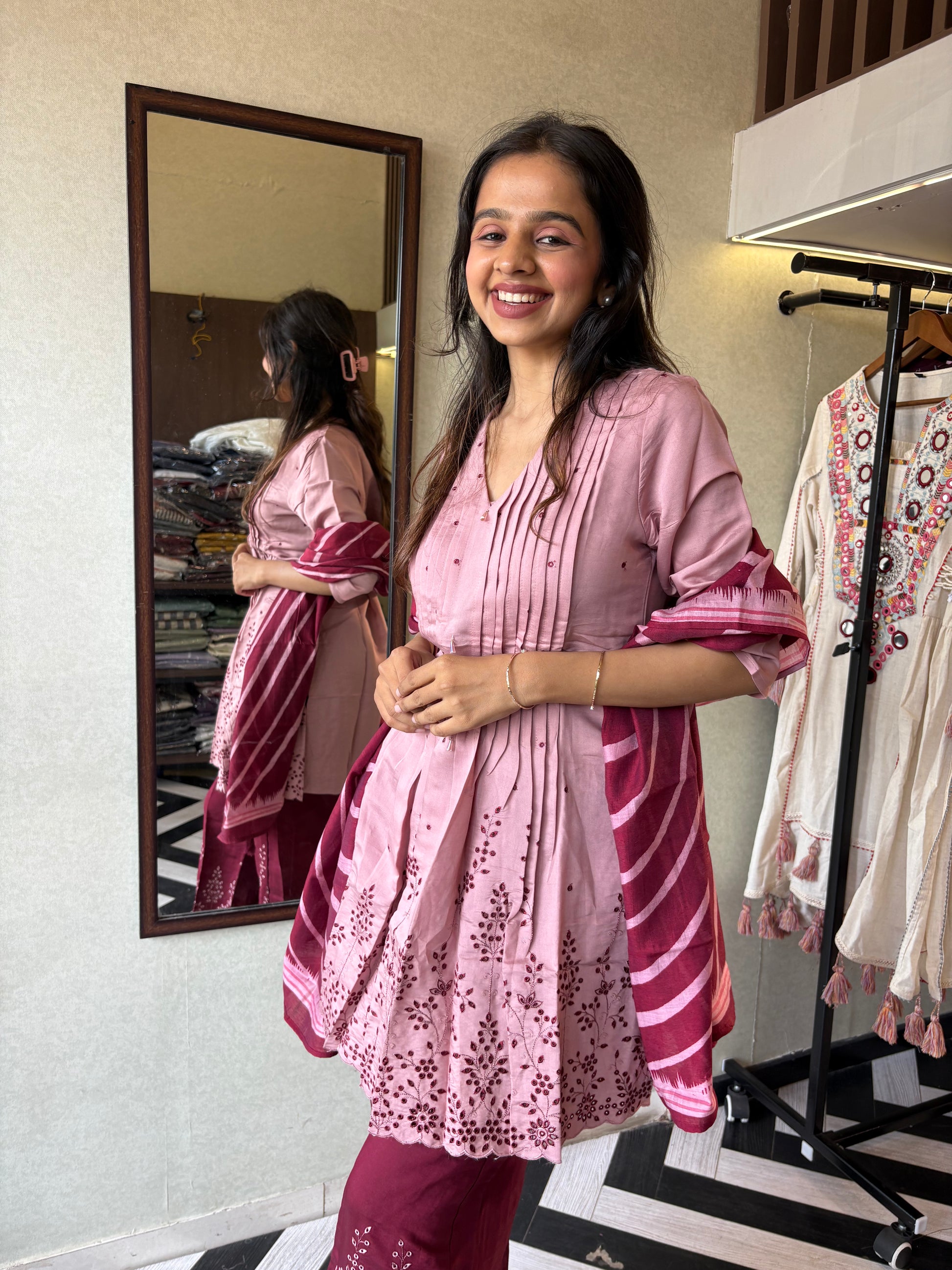 Bold in Red. Beautiful in Every Way!

Turn heads in this stunning 3-piece kurti set, crafted from breathable rayon cotton for all-day comfort and festive flair.