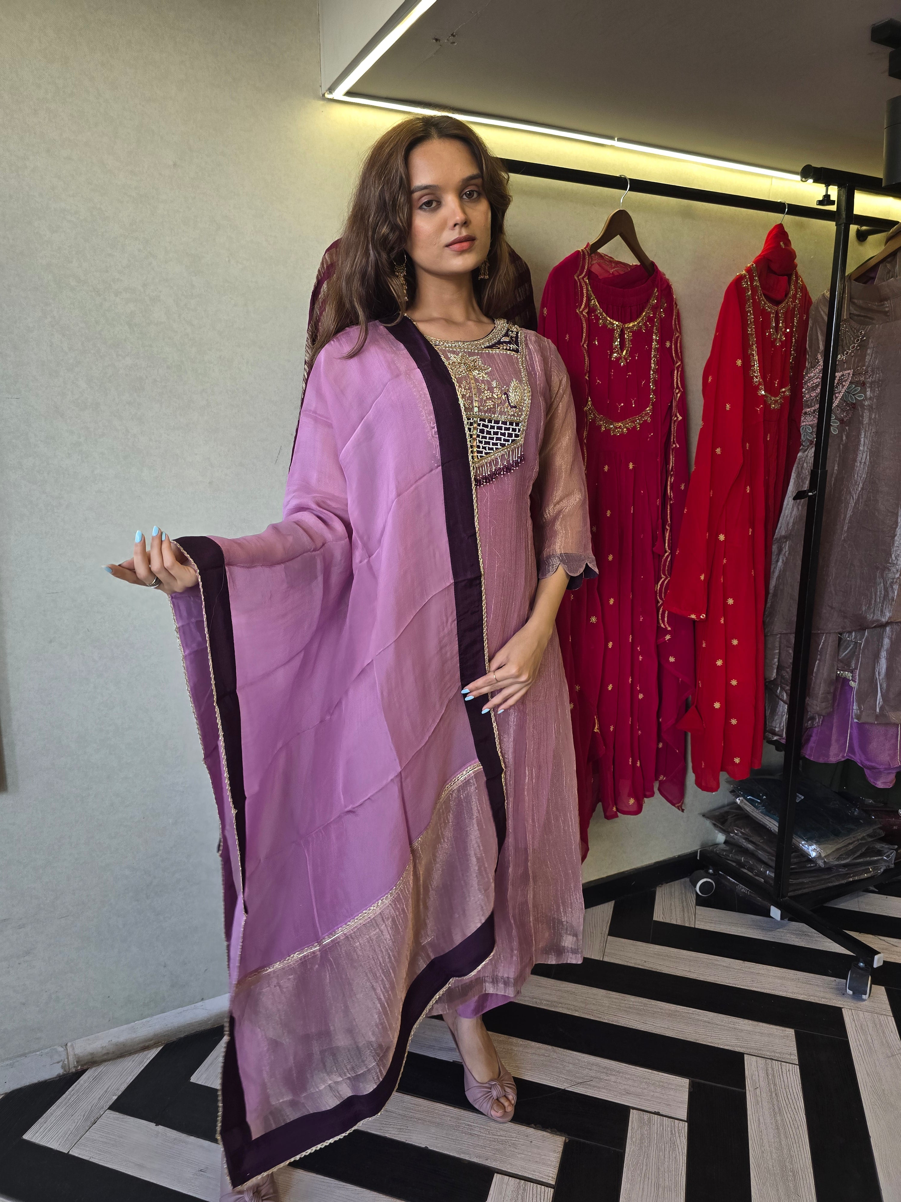 Image of Pure Soft Tissue Anarkali Kurti Set