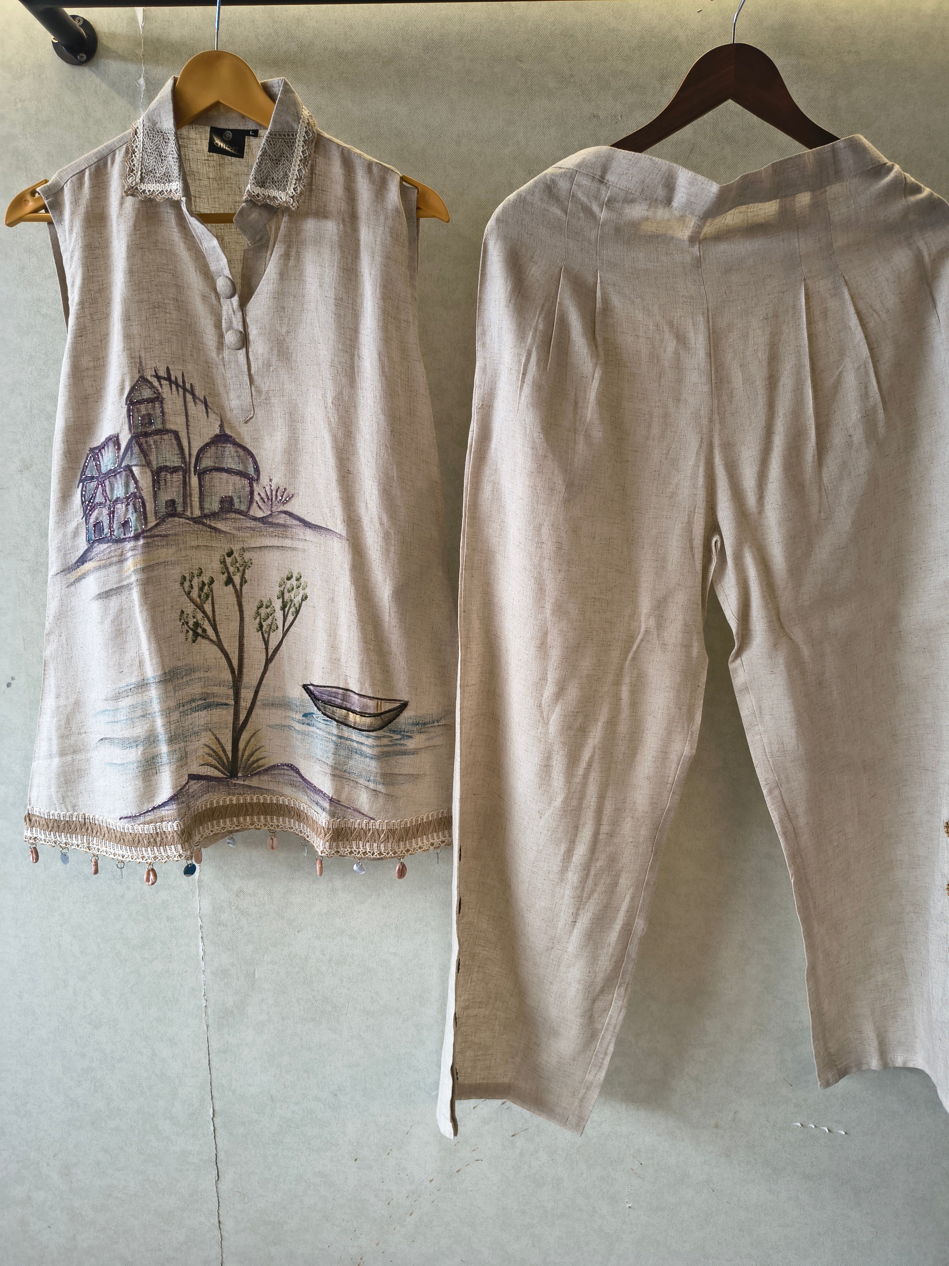 Image of Natural Linen Scenic Art Co-Ord Set